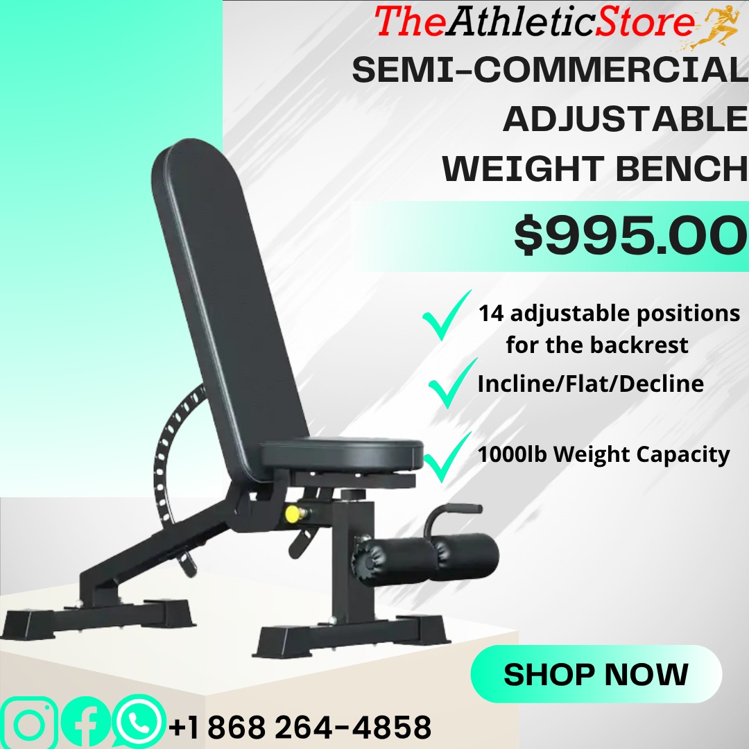The Athletic Store Facebook ad: Semi-Commercial Adjustable Weight Benches now available.