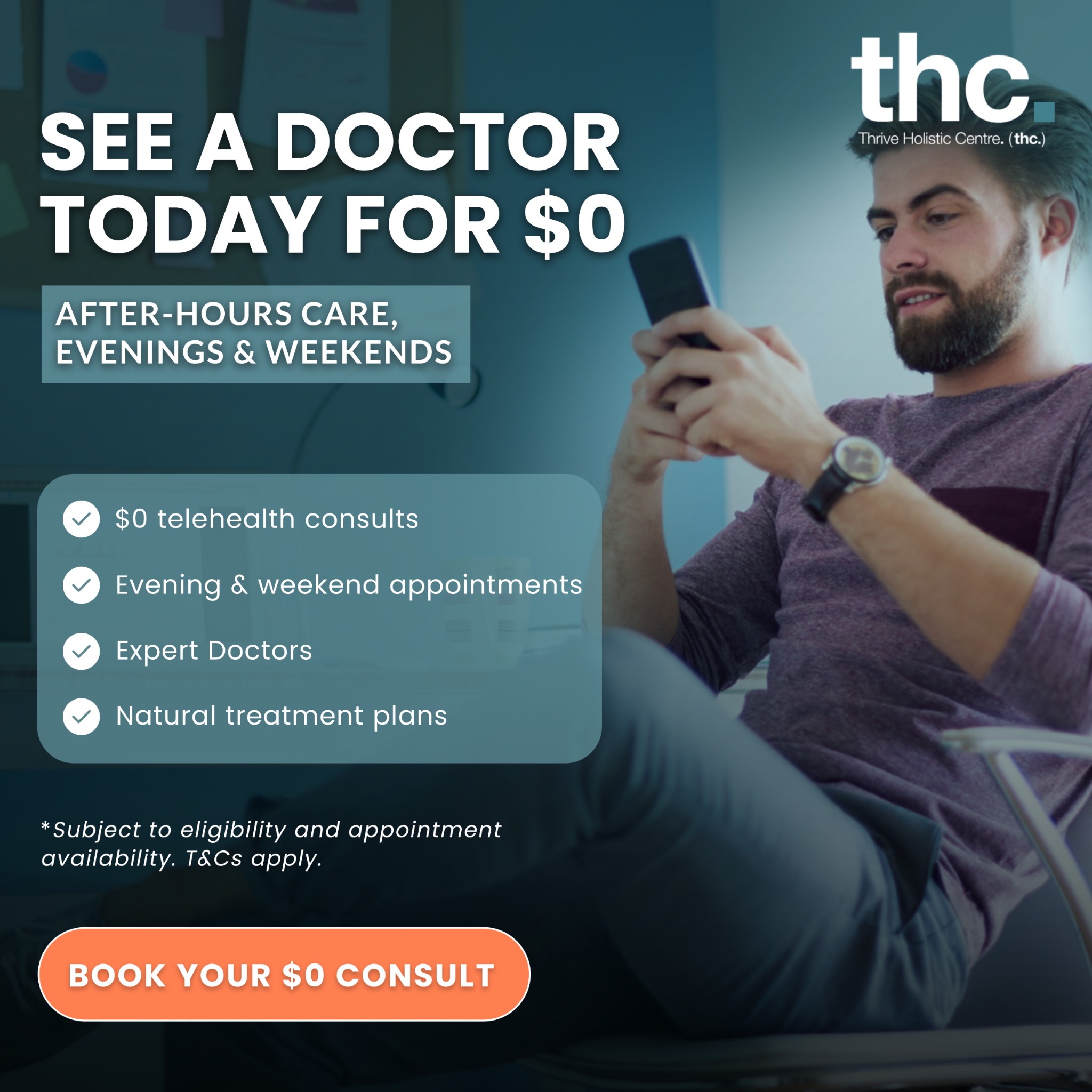 Thrive Holistic Centre Facebook ad: Natural Treatment Plans with $0 Telehealth Consults