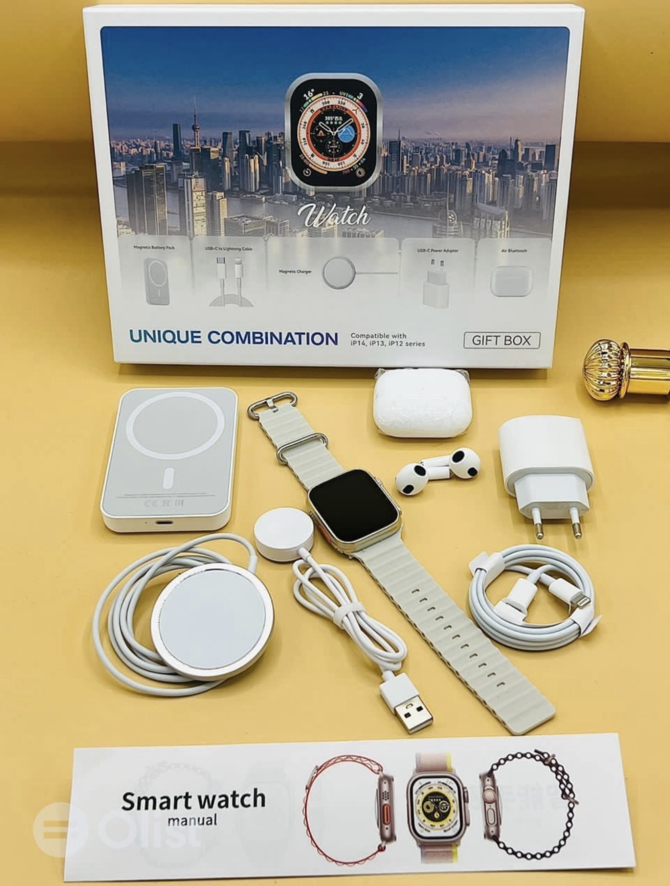 CAatworld Facebook ad: Watch + Power Bank + Wireless Airpod + Magnetic Charger =…