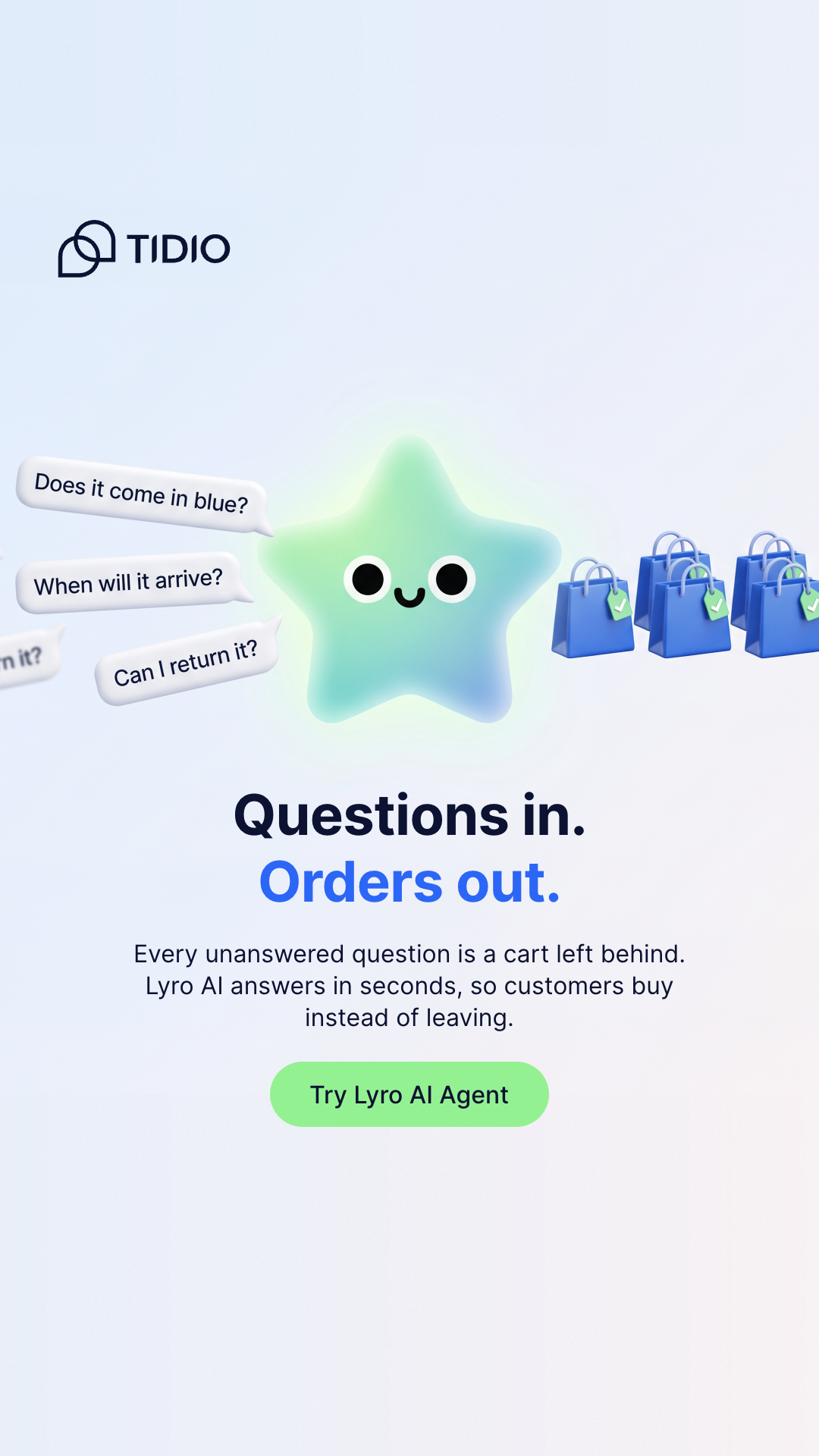 Tidio Facebook ad: One Answer Closer to Checkout