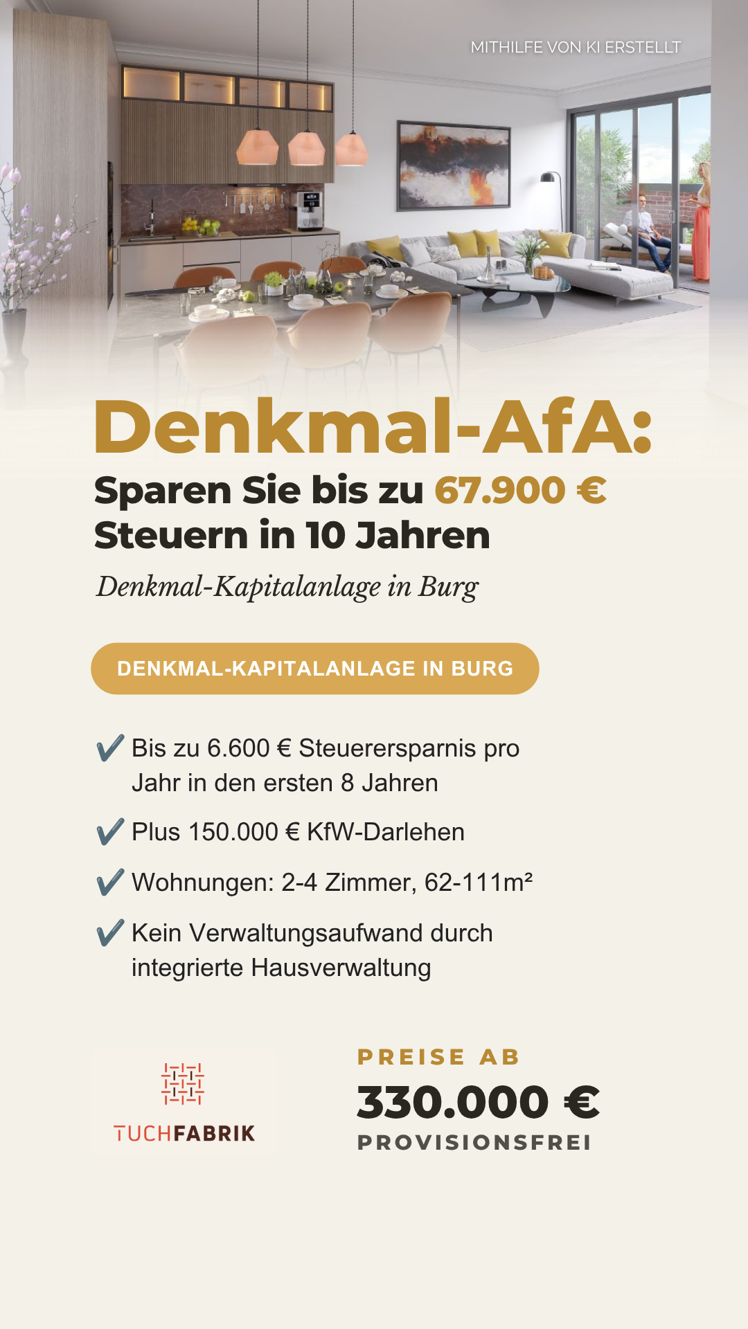 Wohnquartier Tuchfabrik Facebook ad: Sichere Investition in bester Lage von Burg
