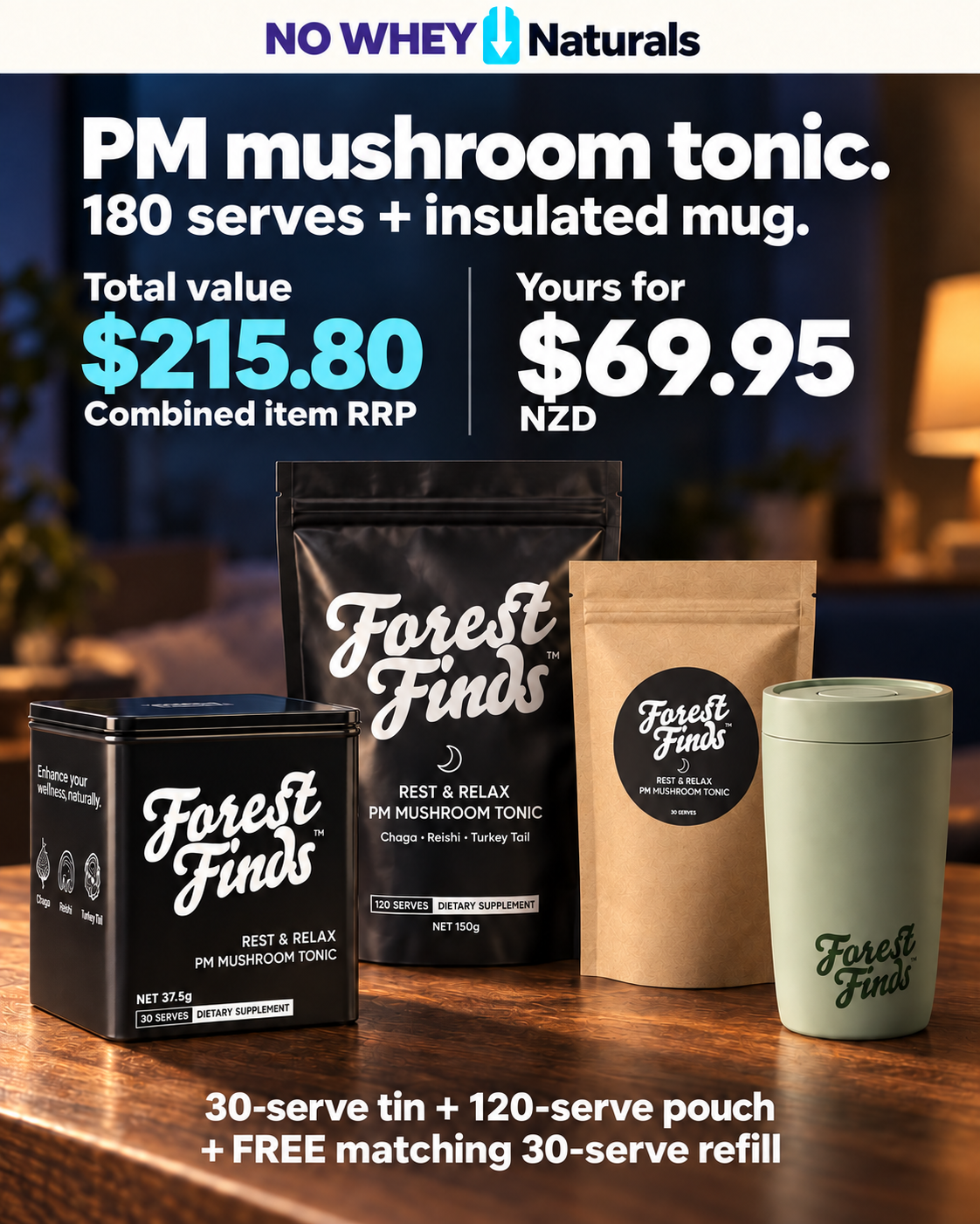 NoWhey Facebook ad: PM: 180 serves + mug | $69.95