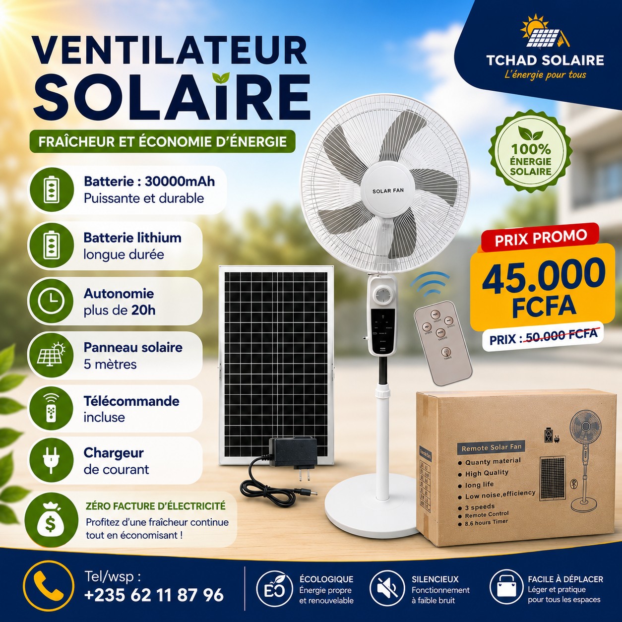 Tchad Solaire Facebook ad: Ventilateur 30000mAh