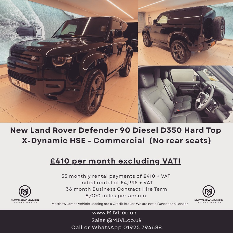 Matthew James Vehicle Leasing Facebook ad: LAND ROVER DEFENDER 90 DIESEL 3.0 D350 Hard Top X-Dynamic…
