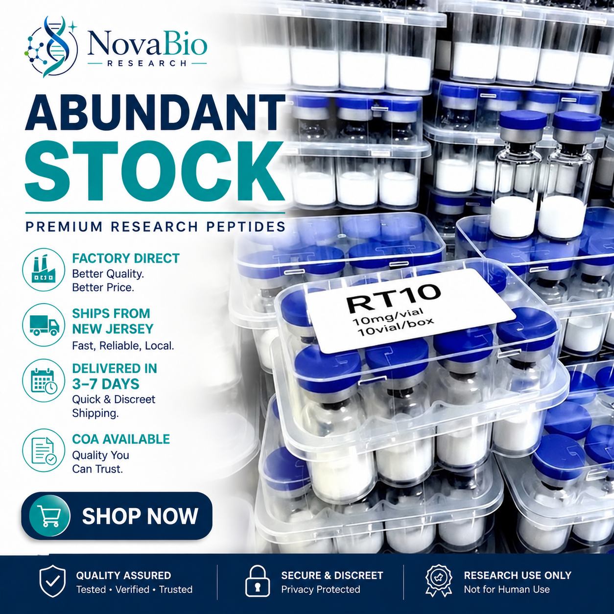 Nova Bio Facebook ad: Direct Peptides from Factory to Lab