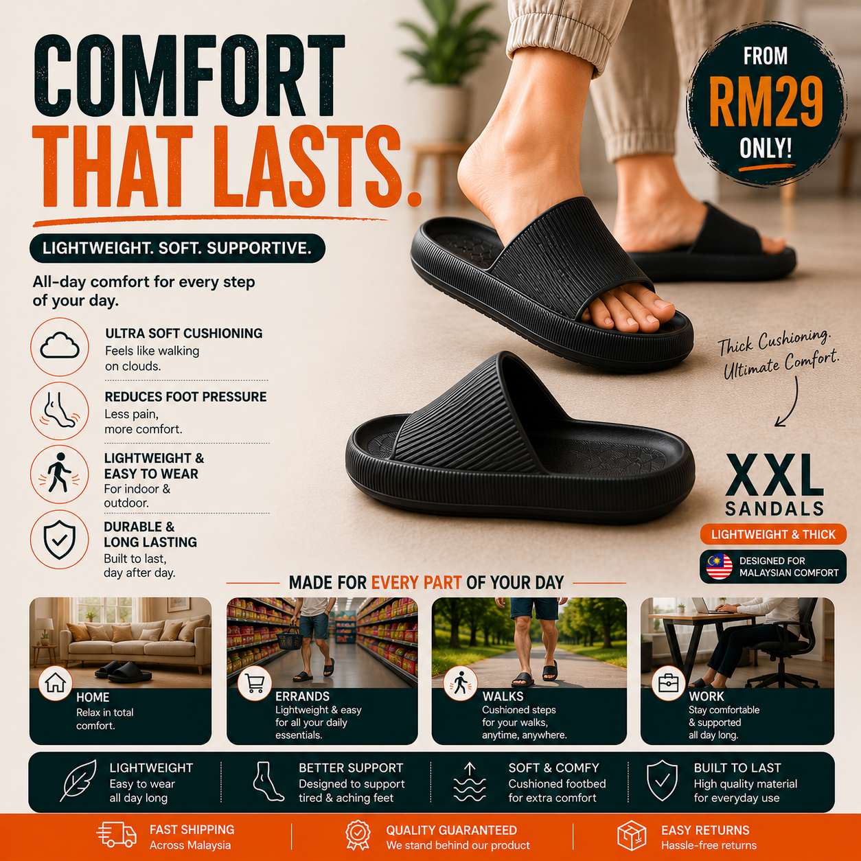 XXL Sandals Facebook ad: Walk comfortably all day