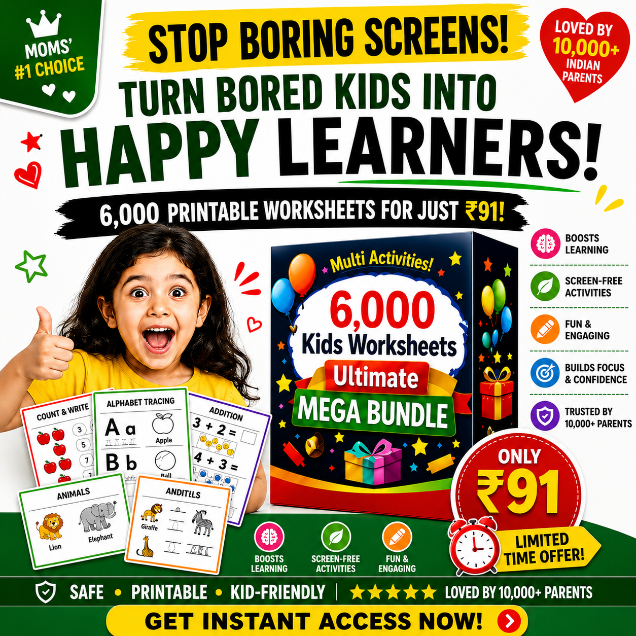 MiniMinds Printables Facebook ad: Today Only @91 6,000+ Printable Worksheets for Kids Now at…