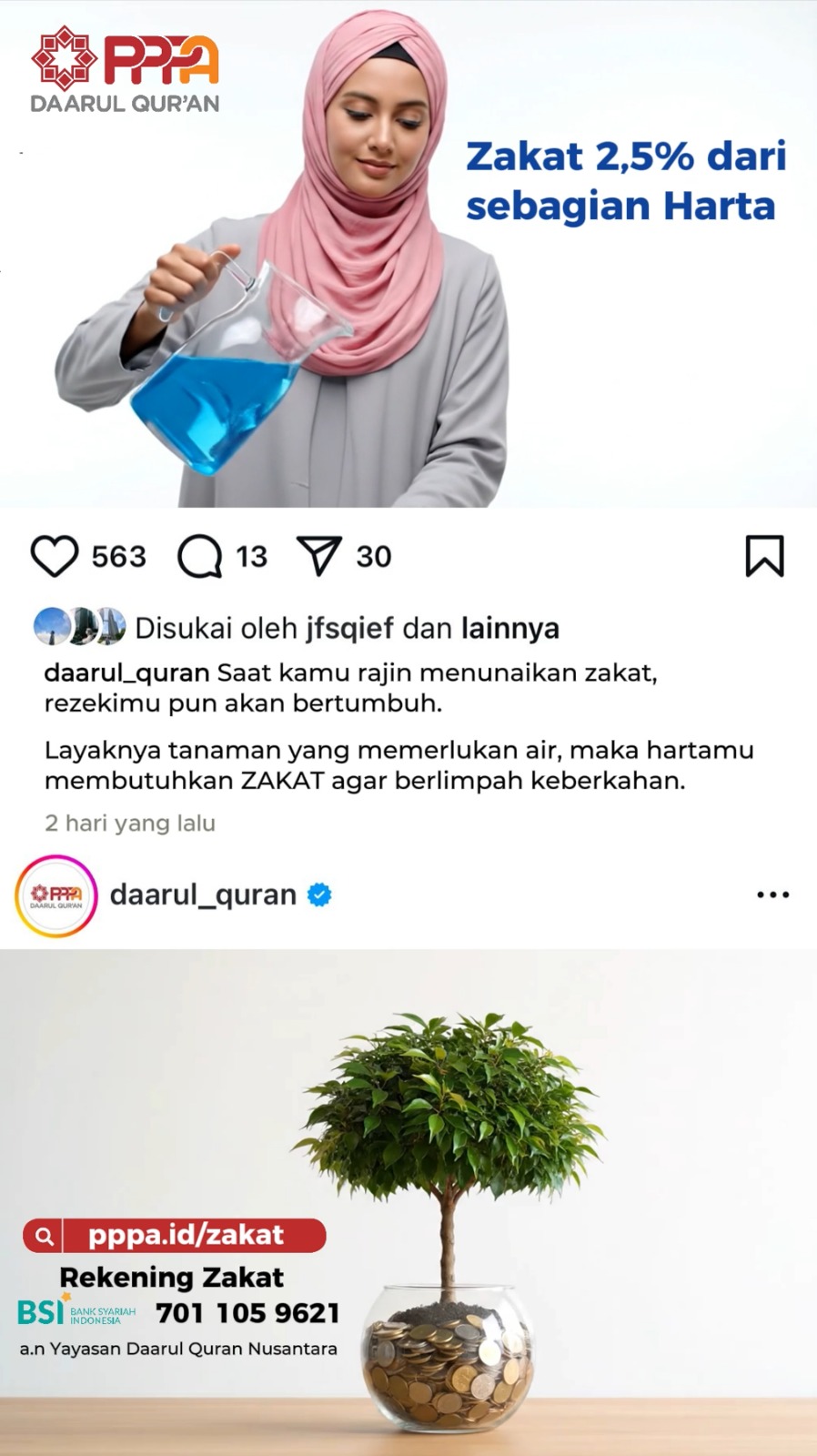 Laznas PPPA Daarul Qur'an Pusat Facebook ad: tahu gak? Kalau kita mengeluarkan zakat dari harta…