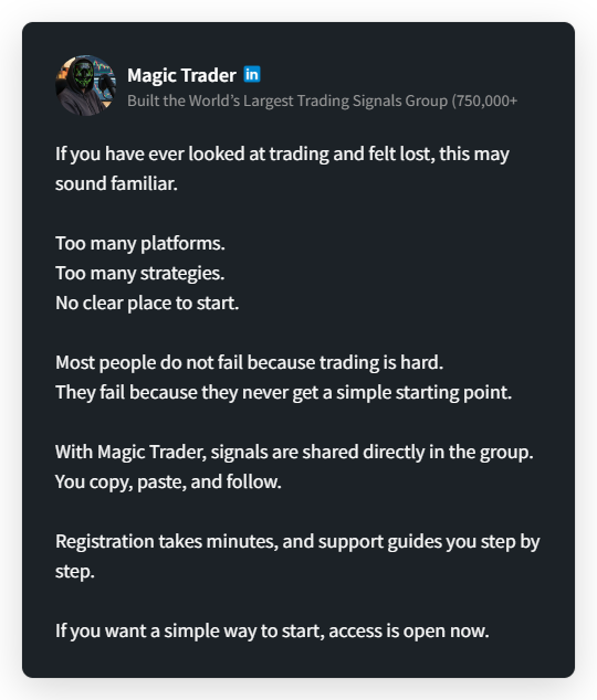 Magic Trader - Progress Facebook ad from Feb 15, 2026