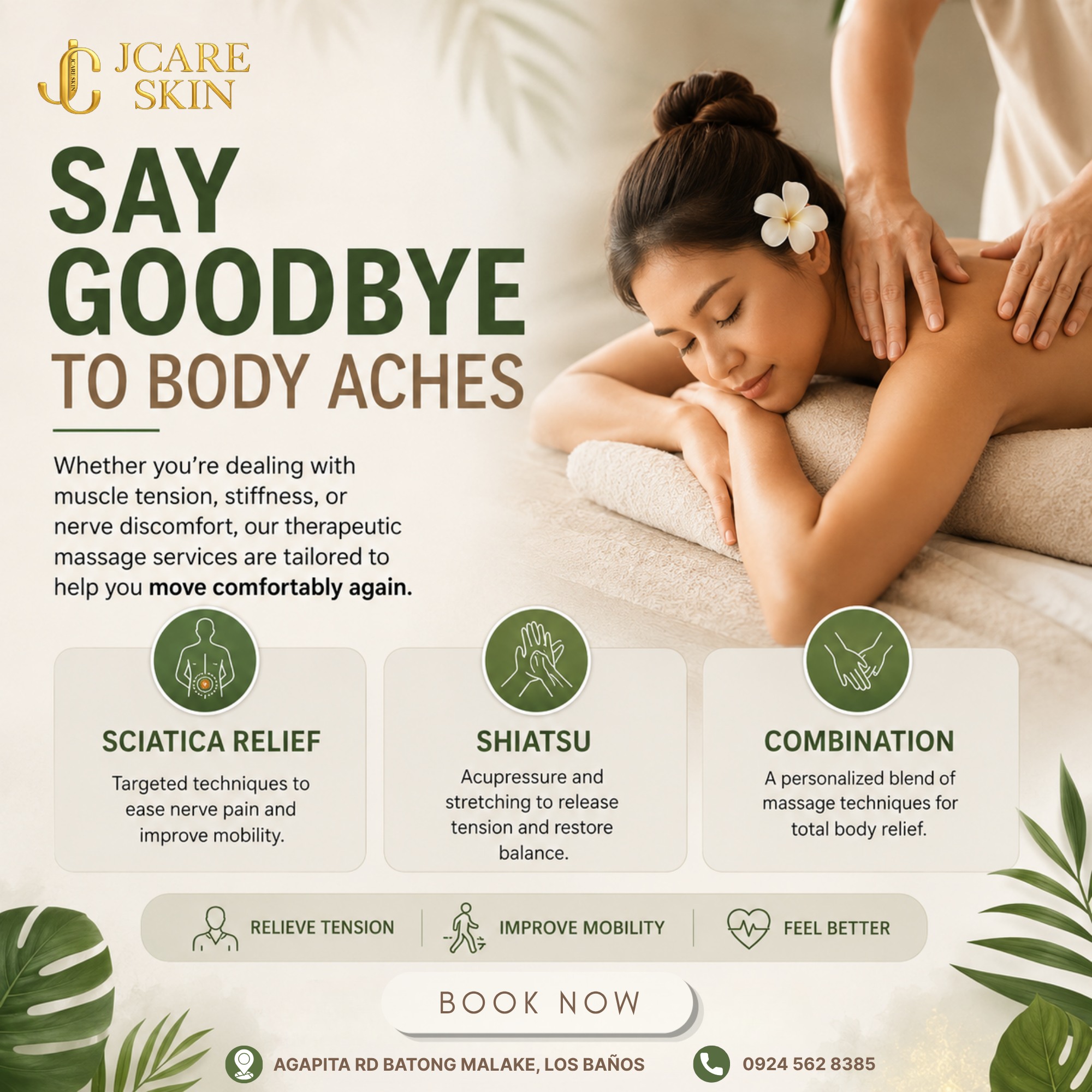 JCare Skin Los Baños Laguna Facebook ad: Feeling stressed, sore, or in need of a…
