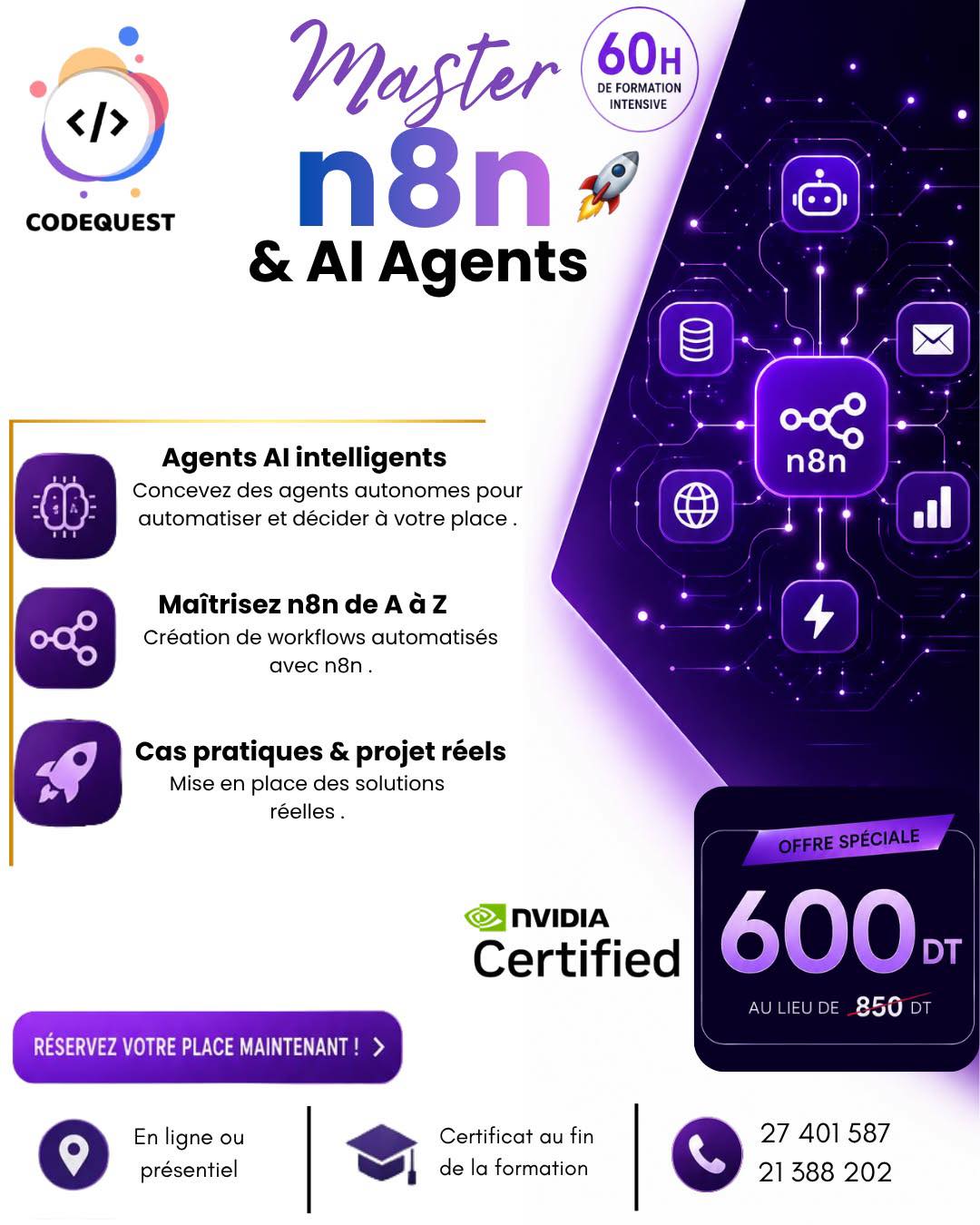 CodeQuest Facebook ad: Formation IA Générative & LLMs