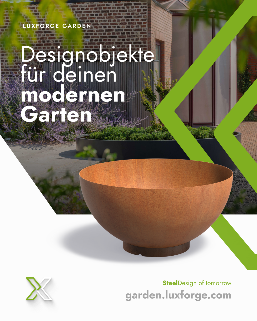 Luxforge Facebook ad: Pflanzgefäße aus Cortenstahl verbinden modernes Design mit…
