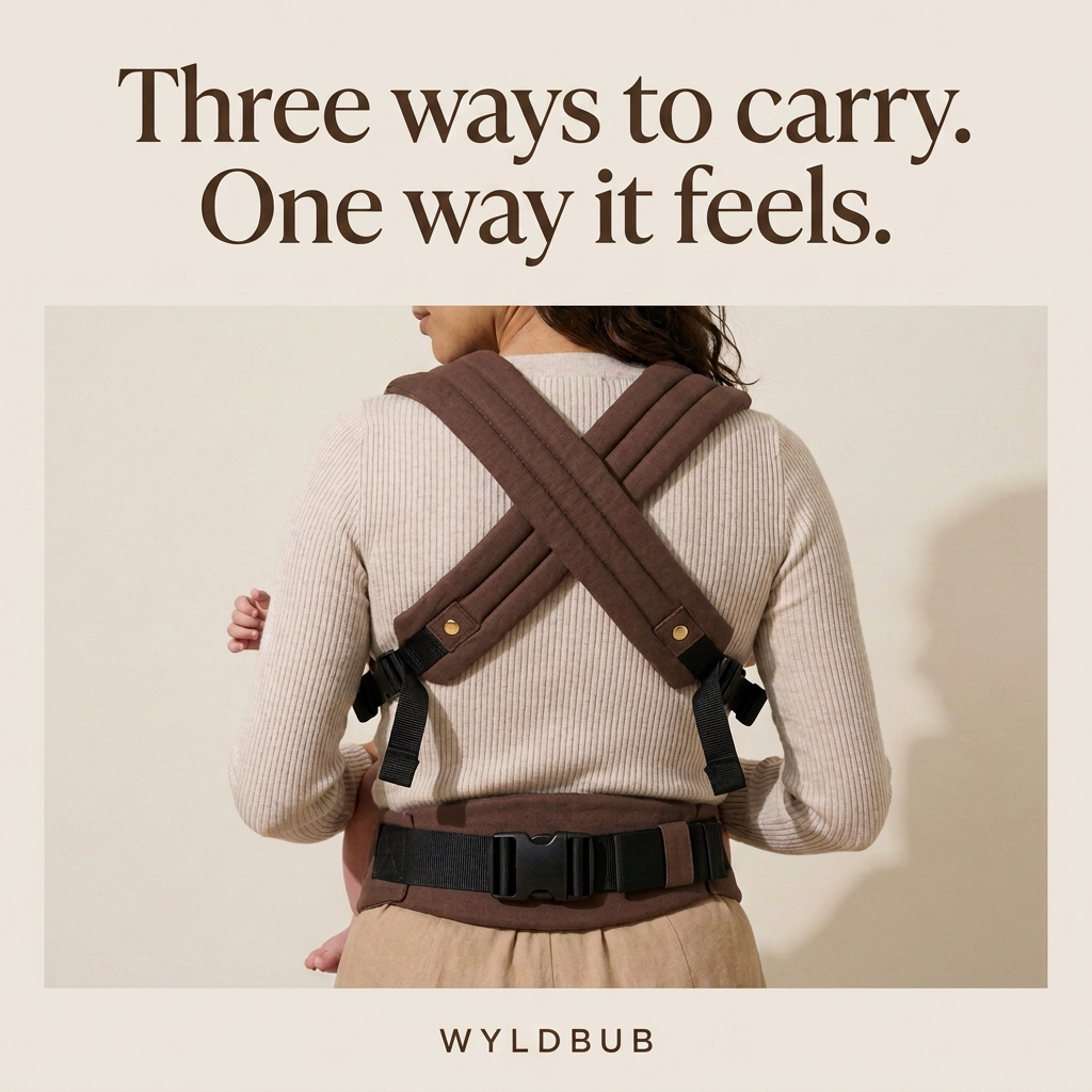 Wyld Bub Facebook ad: Three ways to carry. One way it feels.