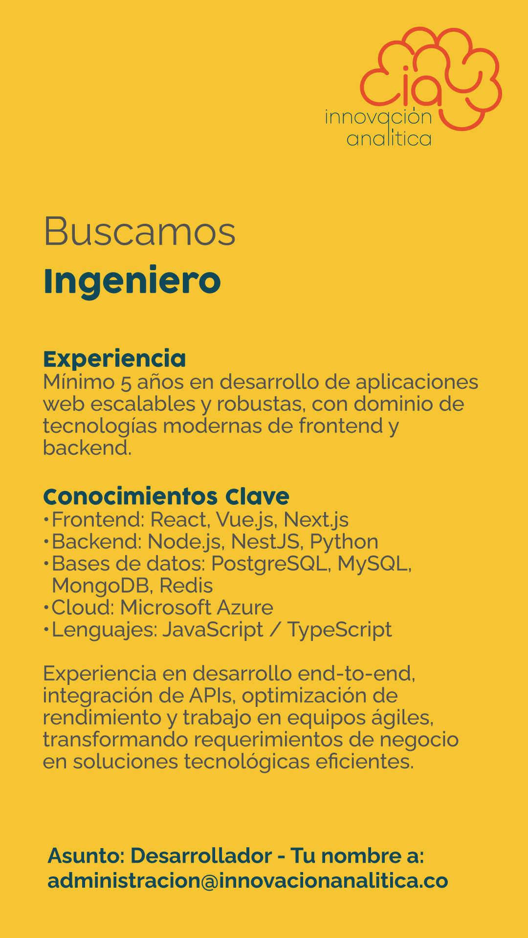 Innovación Analítica Facebook ad: Estamos buscando Ingeniero de Software