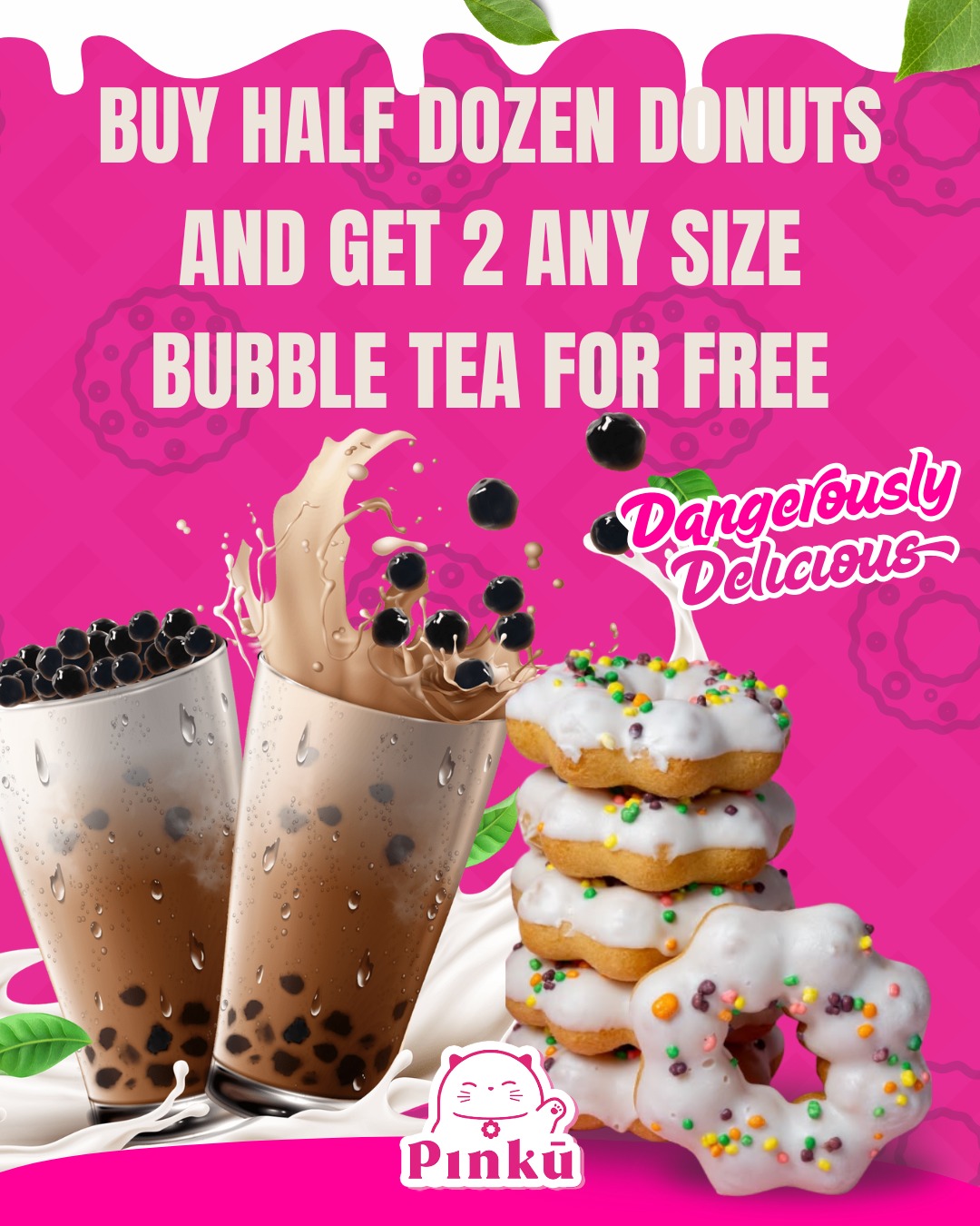 Pinku Mochi Donut Cafe Facebook ad: Warning: multiple dangerously delicious deals ahead.