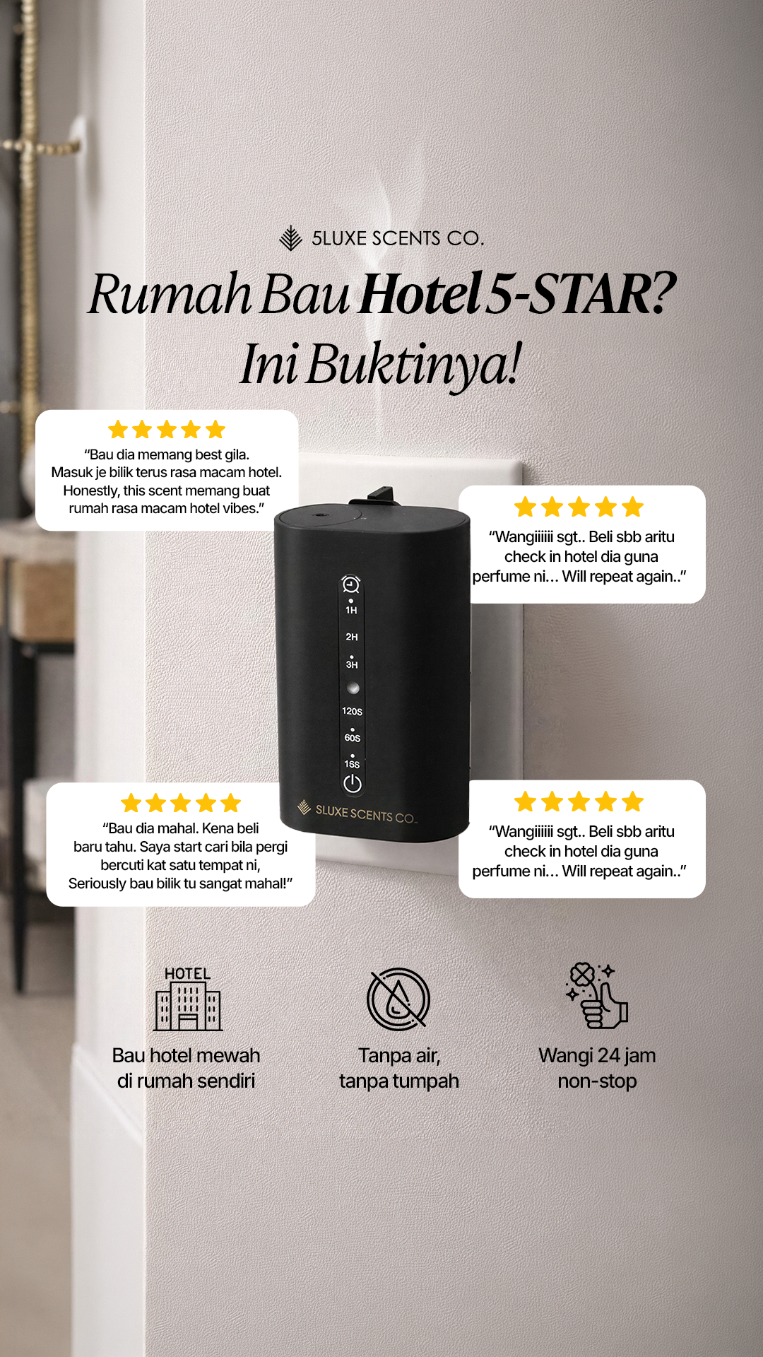 5Luxe Scents Co. Candle + Home Fragrance Facebook ad: RUMAH BERSEPAH, TAPI BAU MACAM HOTEL!