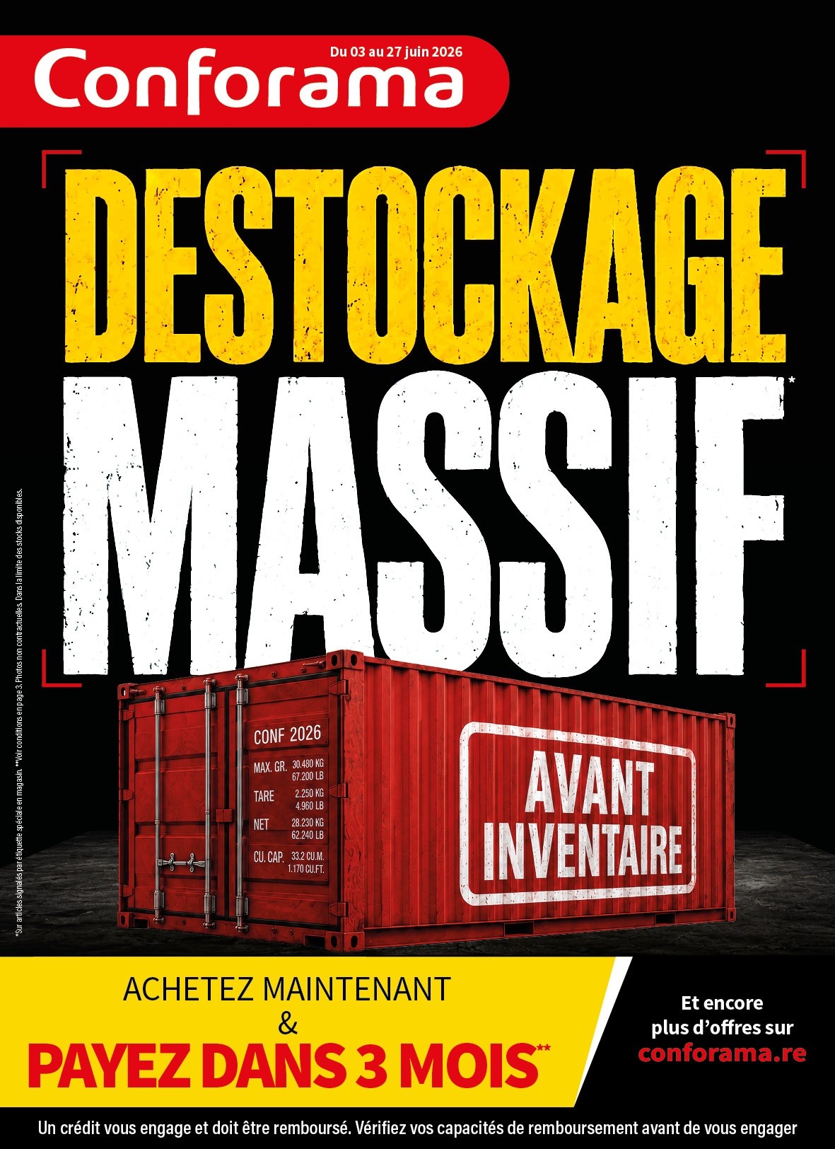Conforama Réunion Facebook ad: ÇA COMMENCE AUJOURD'HUI ET ÇA VA FAIRE MAL……