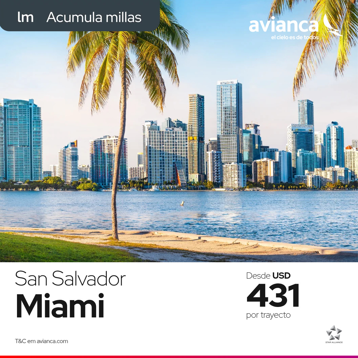 Avianca Facebook ad: Más destinos desde El Salvador
