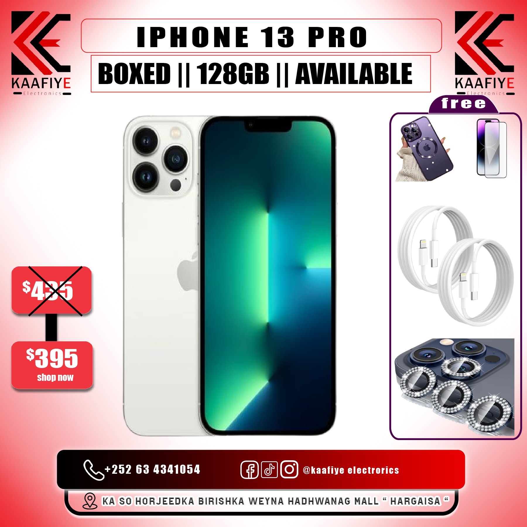 Kaafiyeelectronics.com Facebook ad: **iPHONE 12 PRO MAX HOT DEALS 2026!**