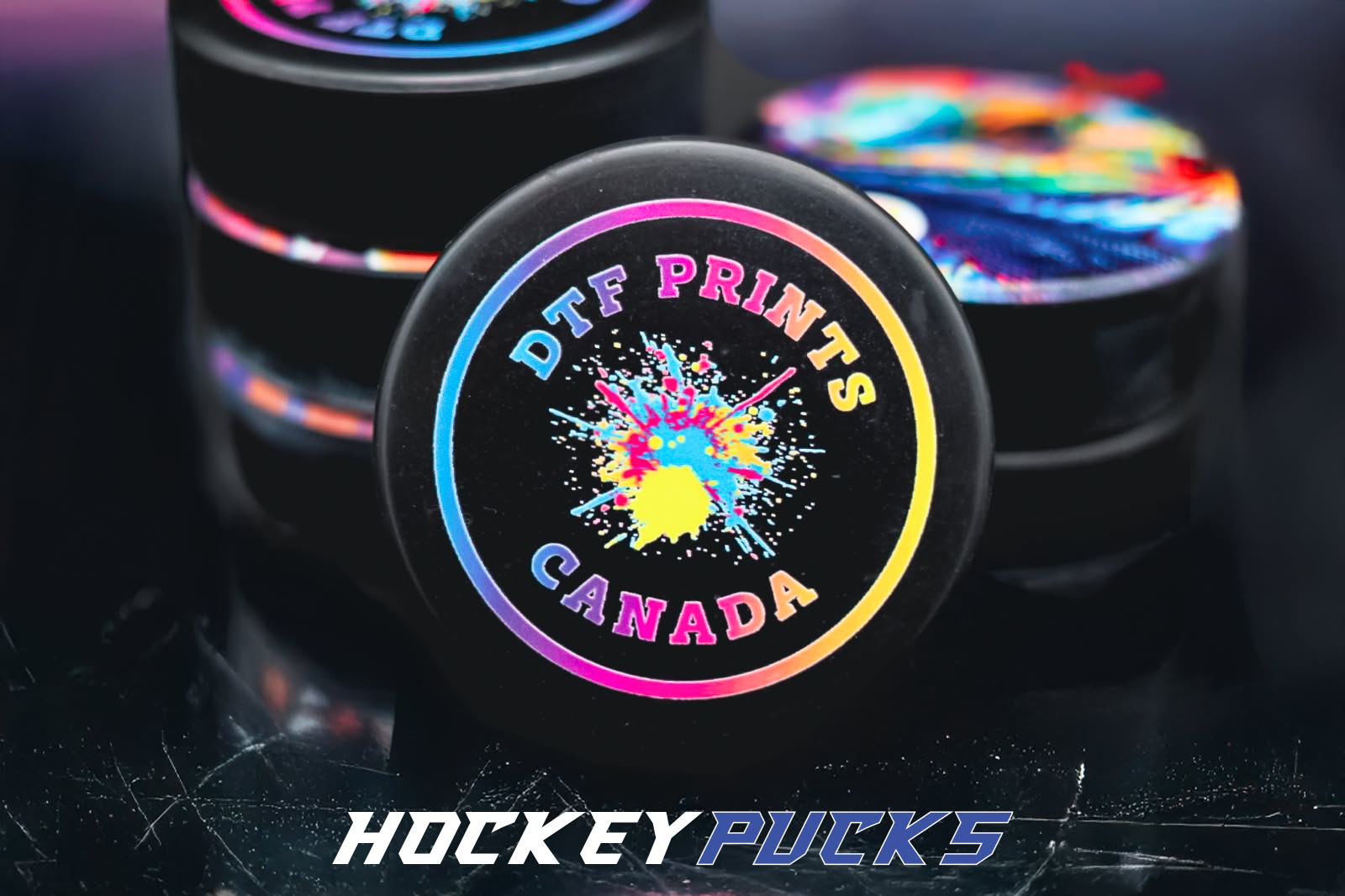 DTF Prints Canada Facebook ad: Custom Team Pucks