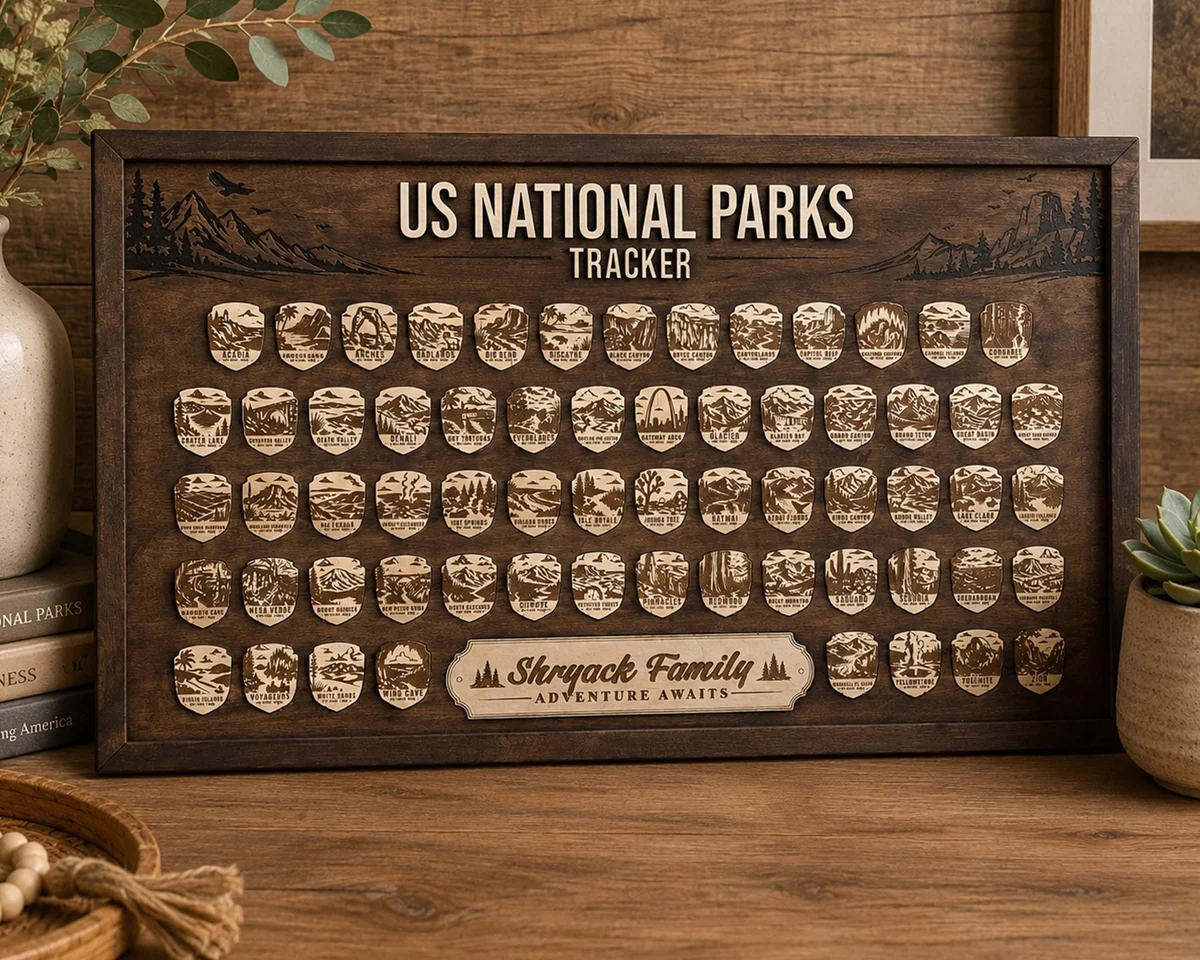 James Wagoner Facebook ad: US National Parks Tracker | 3 Layer Wooden Travel Tracker…