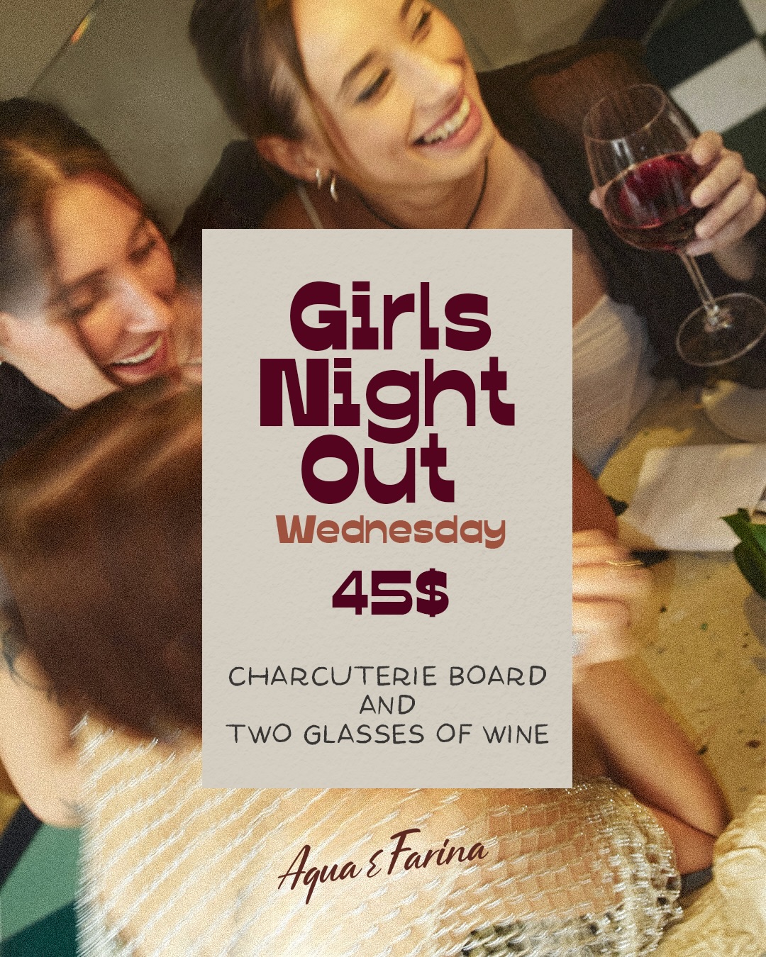 Aqua e Farina Facebook ad: Wednesdays are for girls’ night.