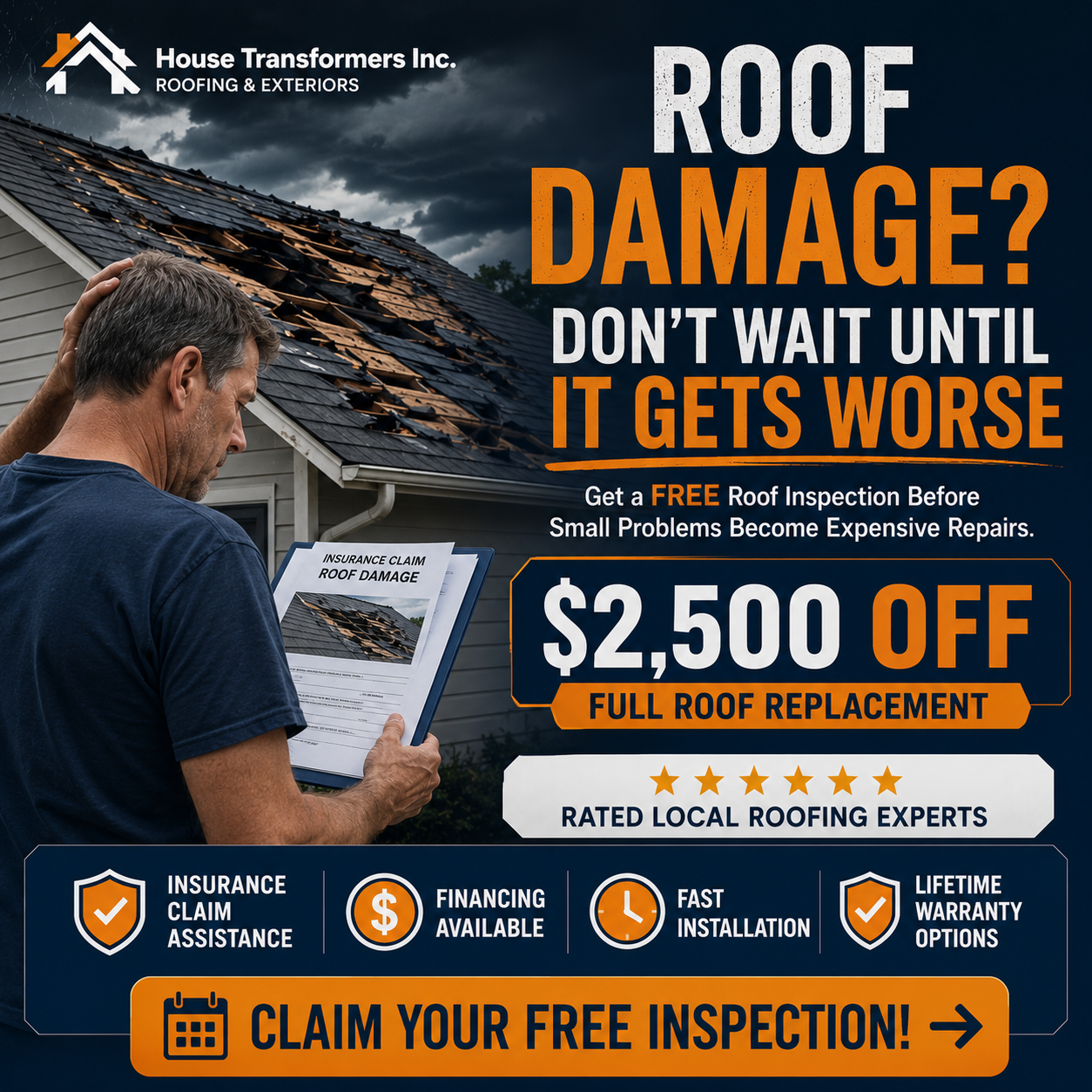 House Transformers Inc. Facebook ad: Get $2500 OFF Roof Replacement