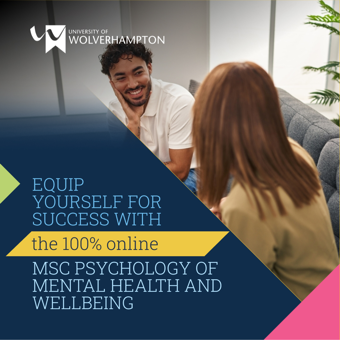 University of Wolverhampton Facebook ad: 100% Online MSc Psychology of Mental Health and Wellbeing