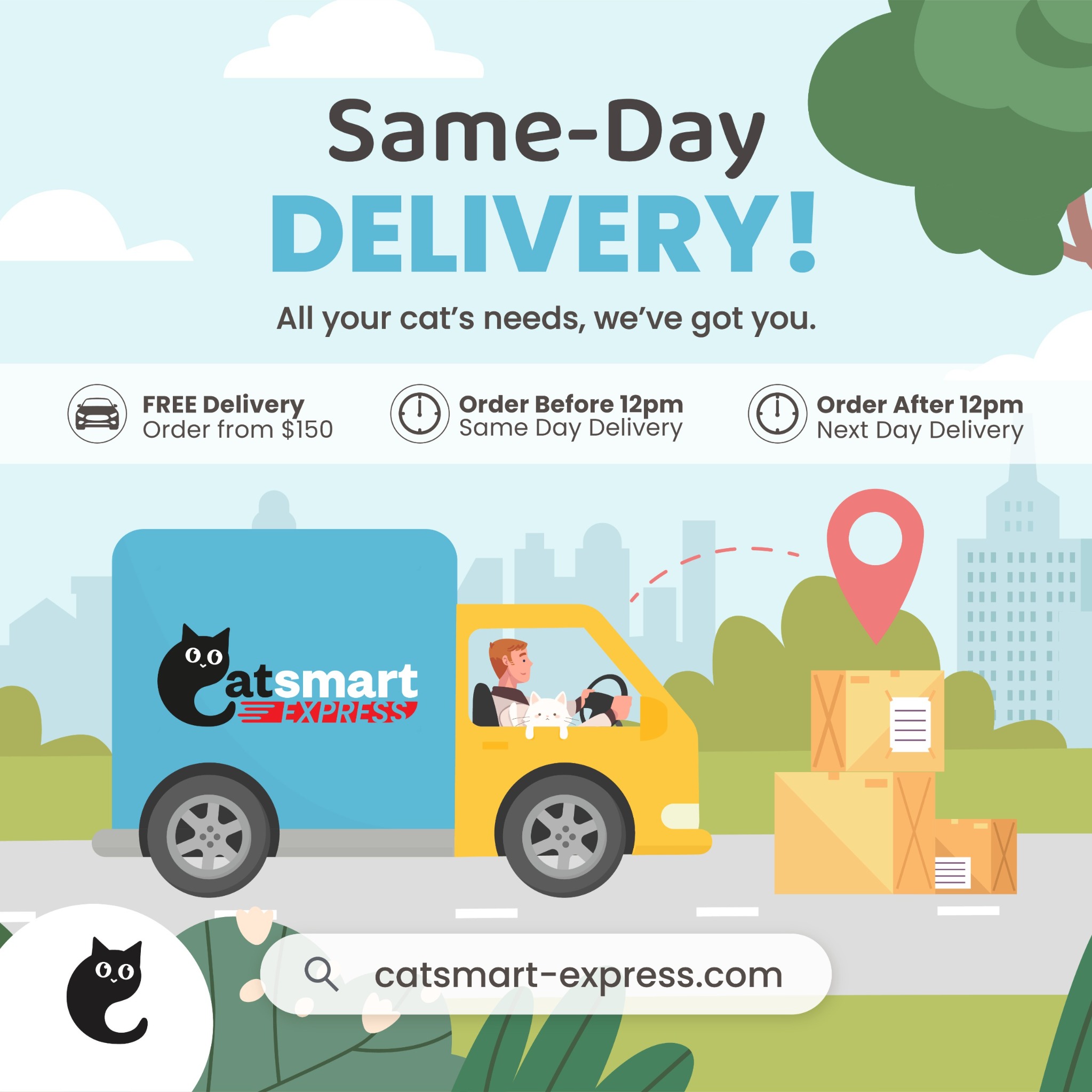 CatSmart Facebook ad: Catsmart Express Delivery!