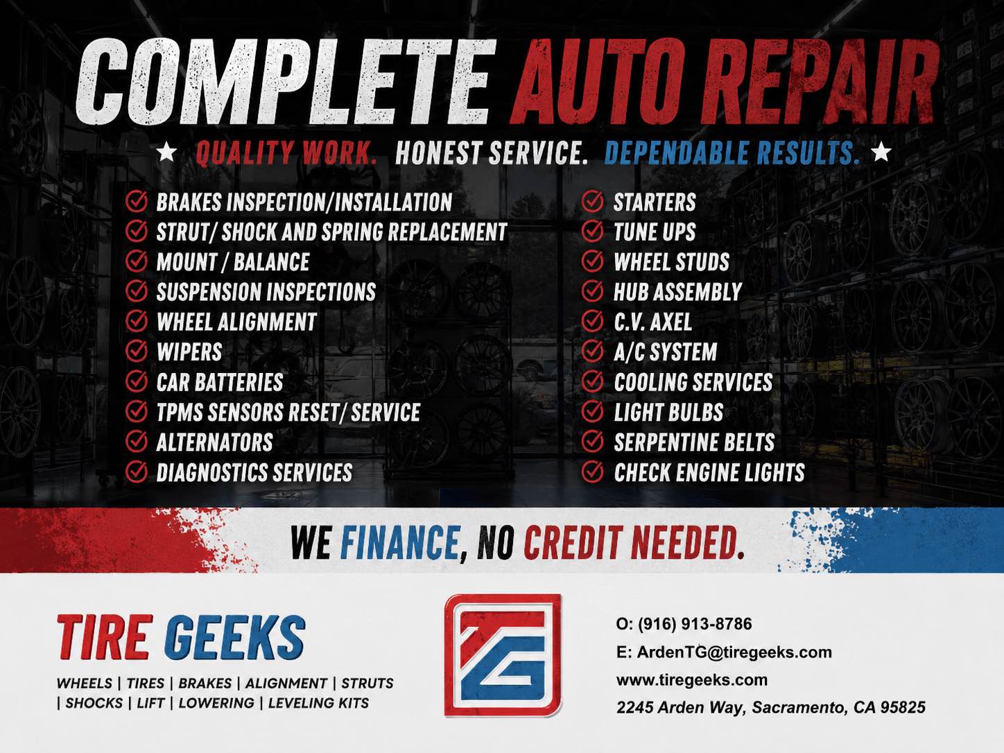 Leticia Carranza Facebook ad: Tire Geeks Complete Auto Repair Services
