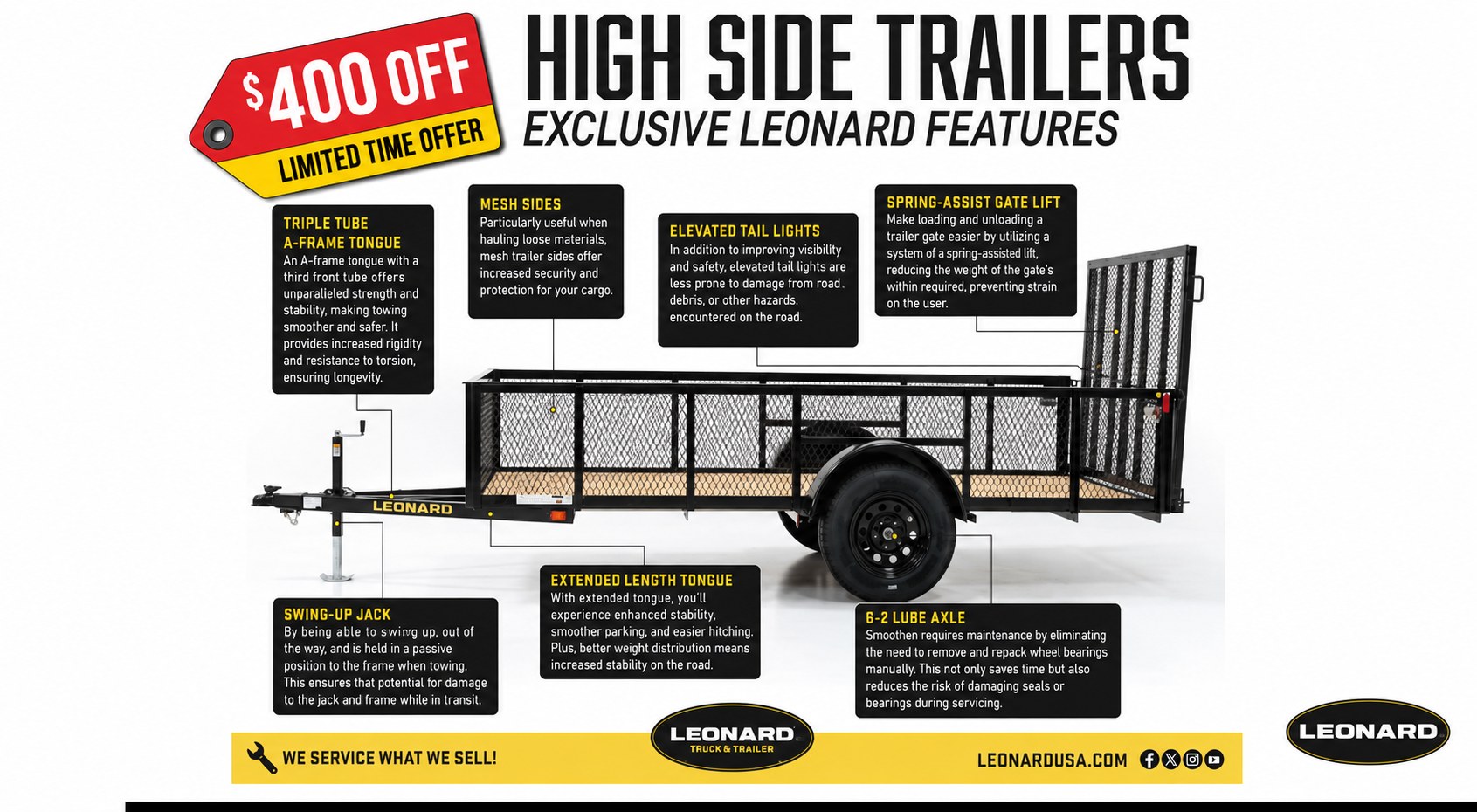 Leo Green SC Facebook ad: 2026 Leonard 6x12 High Side trailer super sale. Pick your…