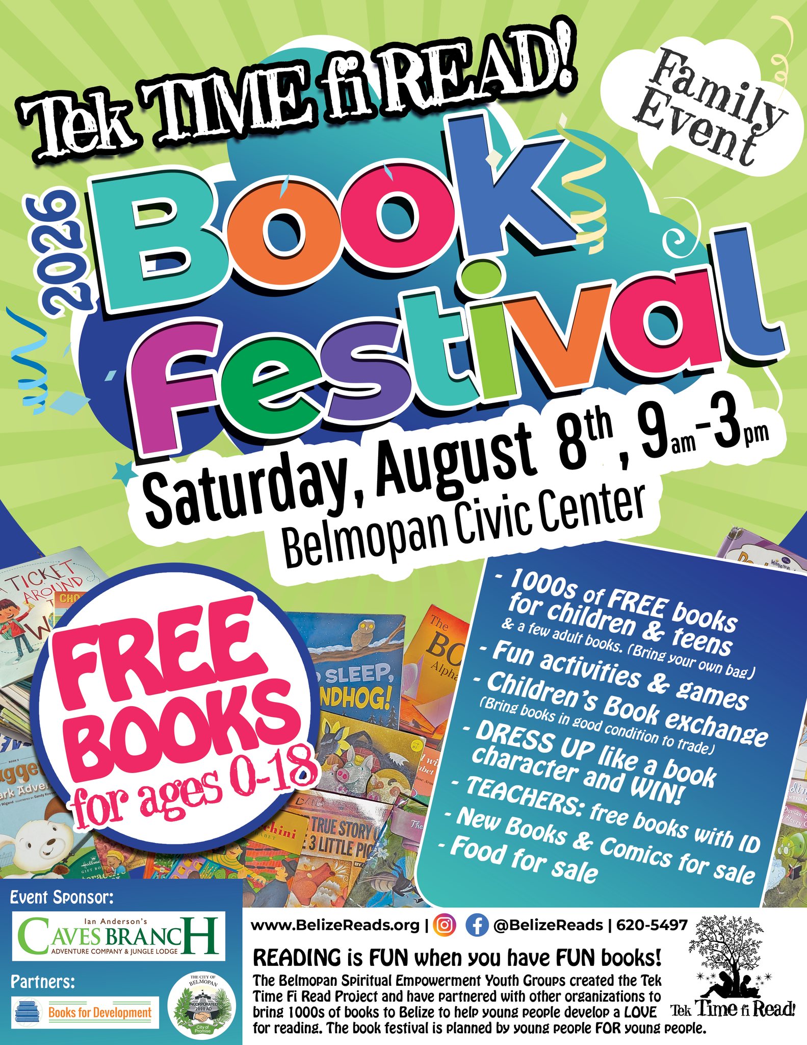 Tek TIME fi READ - Belize Facebook ad: THE 2026 BOOK FESTIVAL ALMOST HERE!