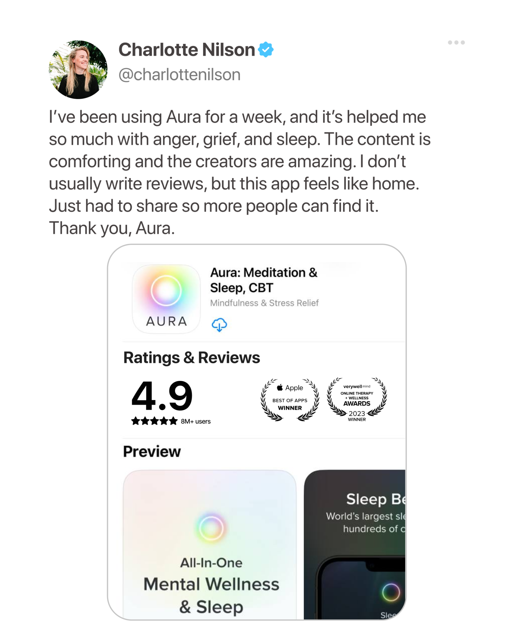 Aura: Find peace every day Facebook ad