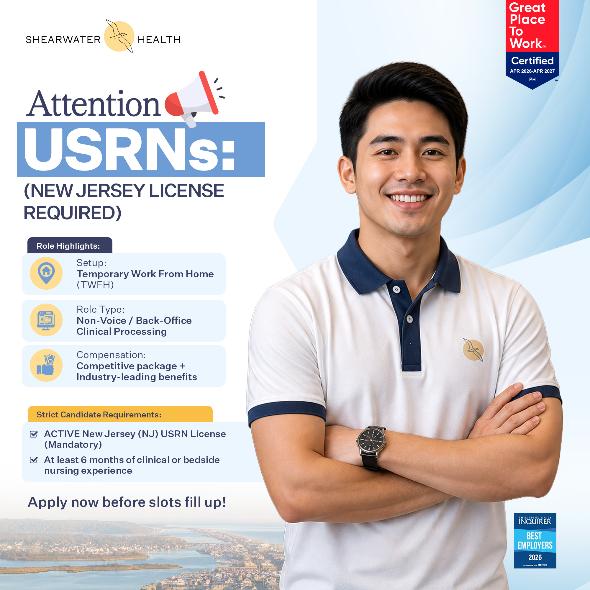 Shearwater Health Philippines Facebook ad: USRN Non-Voice | Active NJ License Required