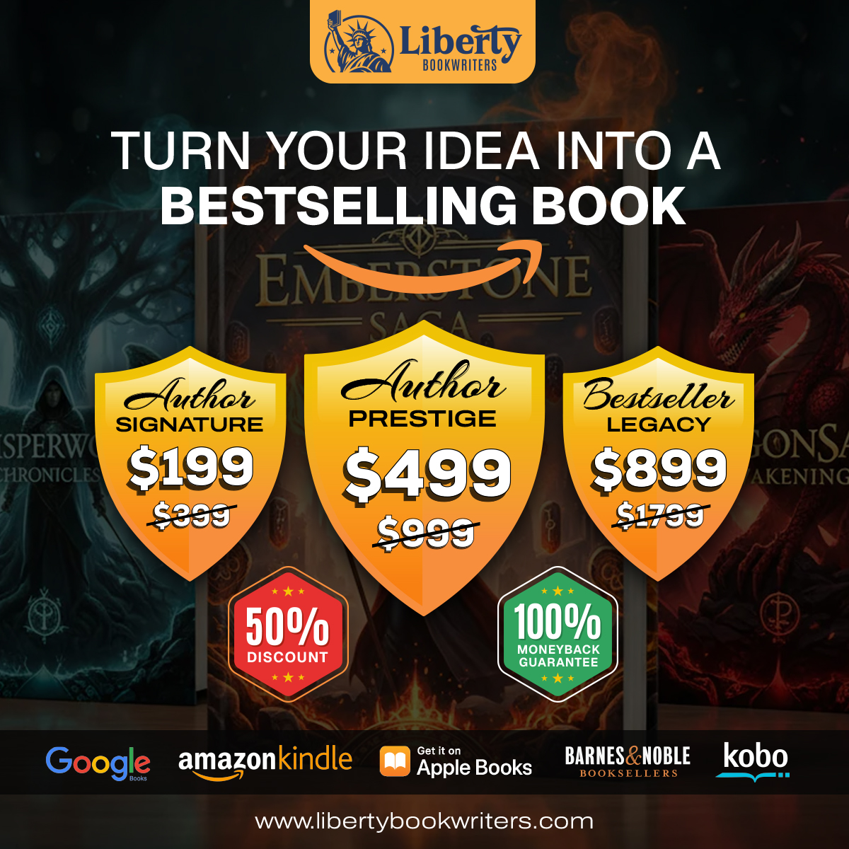 Liberty Book Writers Facebook ad: Become a Bestseller Hit