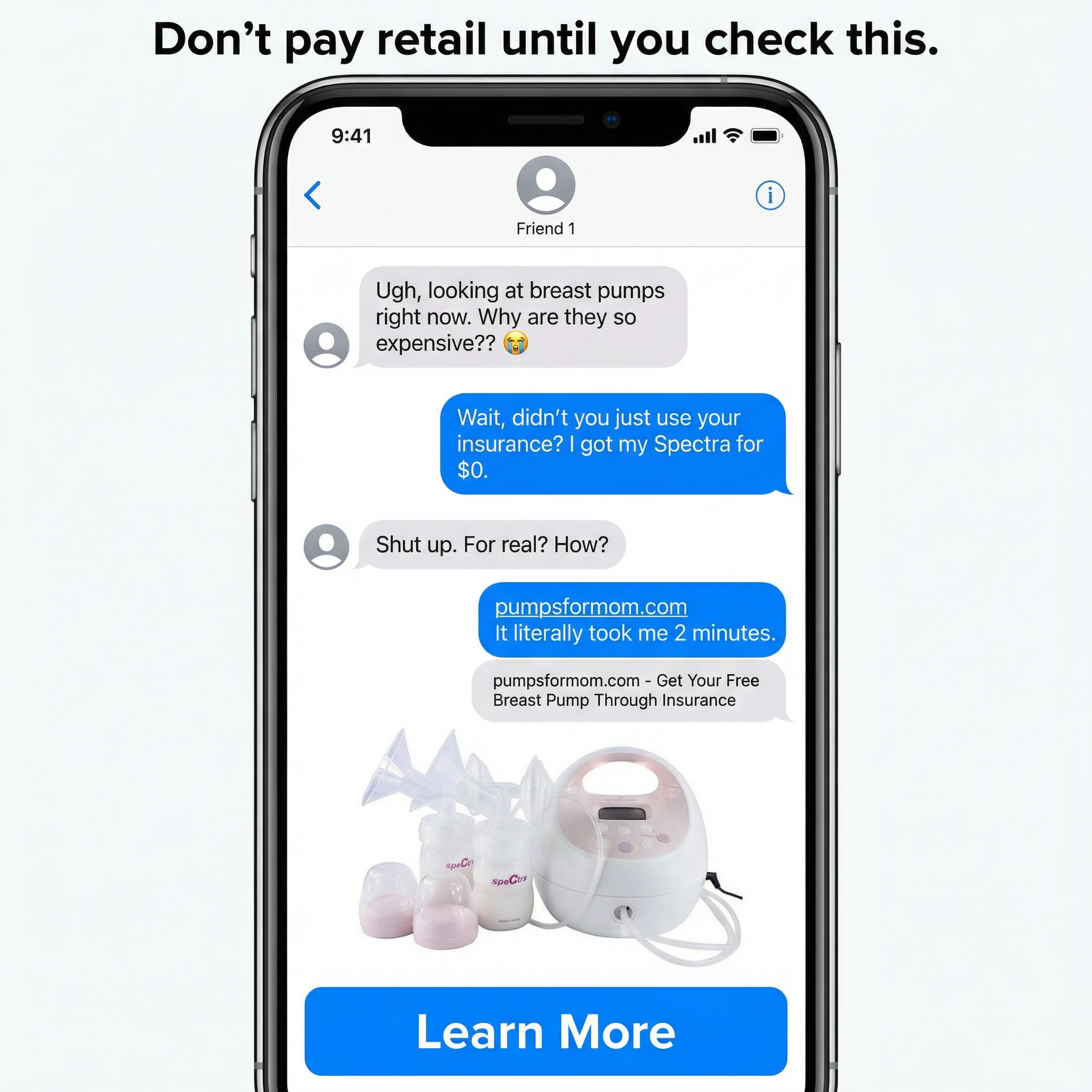 Pumps for Mom Facebook ad from Mar 6, 2026