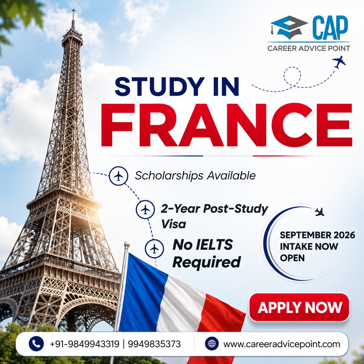 CAP Global Education Facebook ad: Study Master's in France