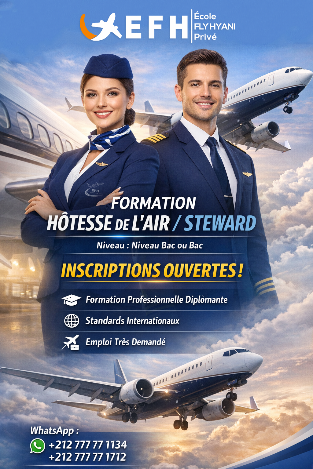École des hôtesses de l'air et steward FLY HYANI Facebook ad
