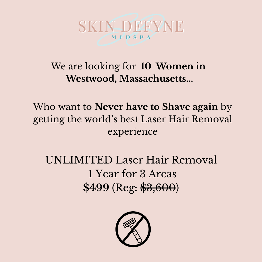 Skin Defyne Medspa Facebook ad: 1 Year Unlimited Laser Hair Removal NOW $499!