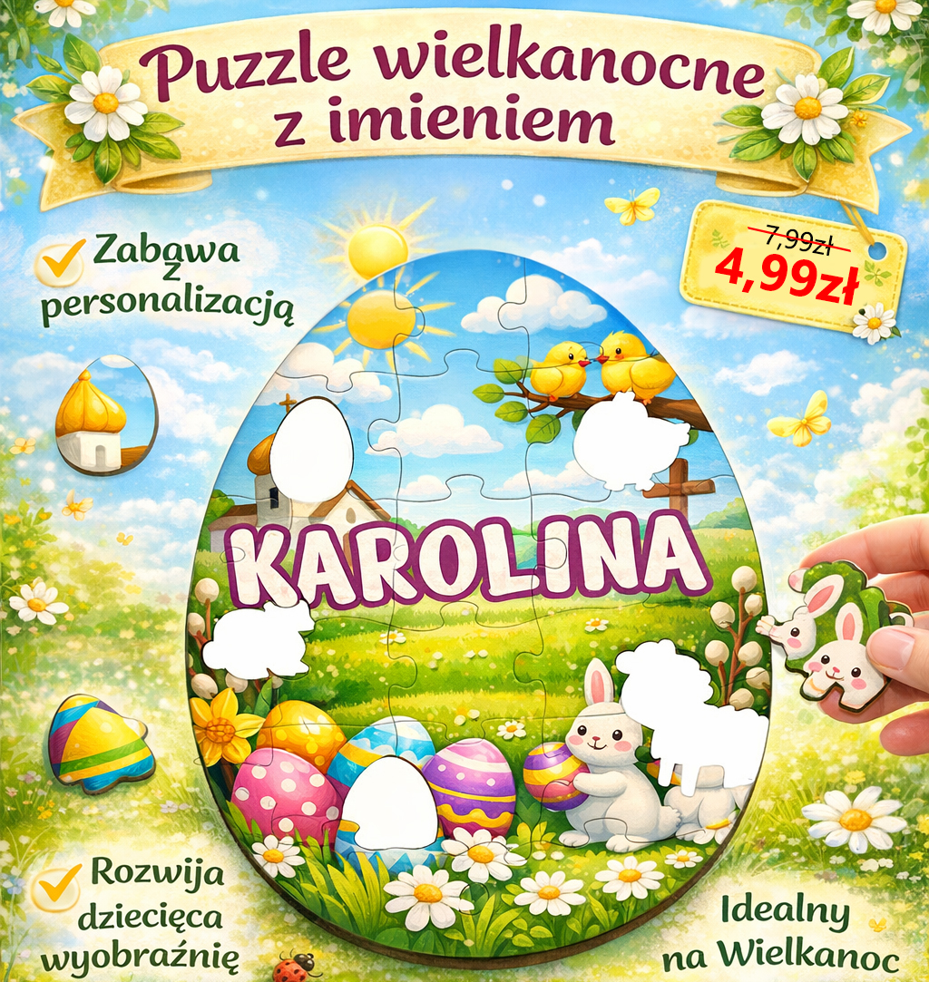 Fajna Fabryka Facebook ad: Wielkanocne Puzzle z Imieniem, wyjątkowa zabawa!