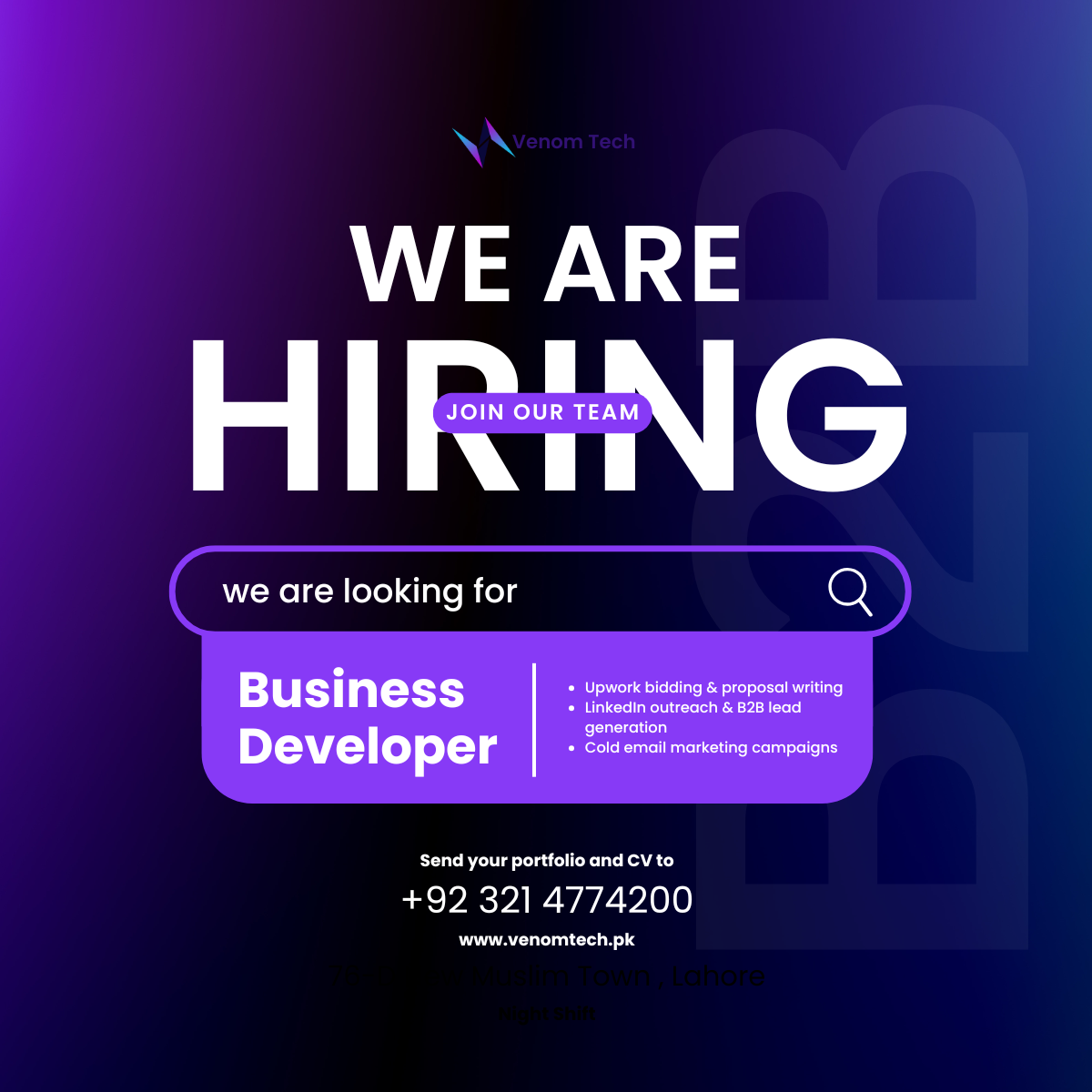 Venom Tech Facebook ad: Looking for an experienced Business Development…