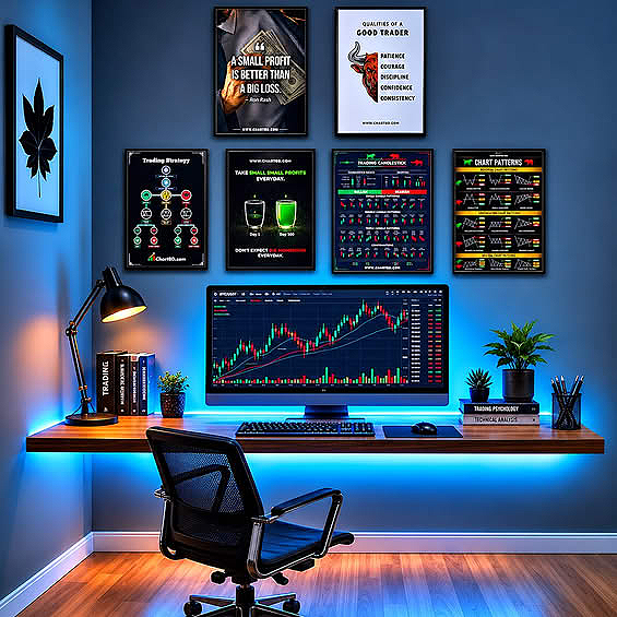 Chart BD Facebook ad: Trading Wall Poster Set + FREE Mobile Stand