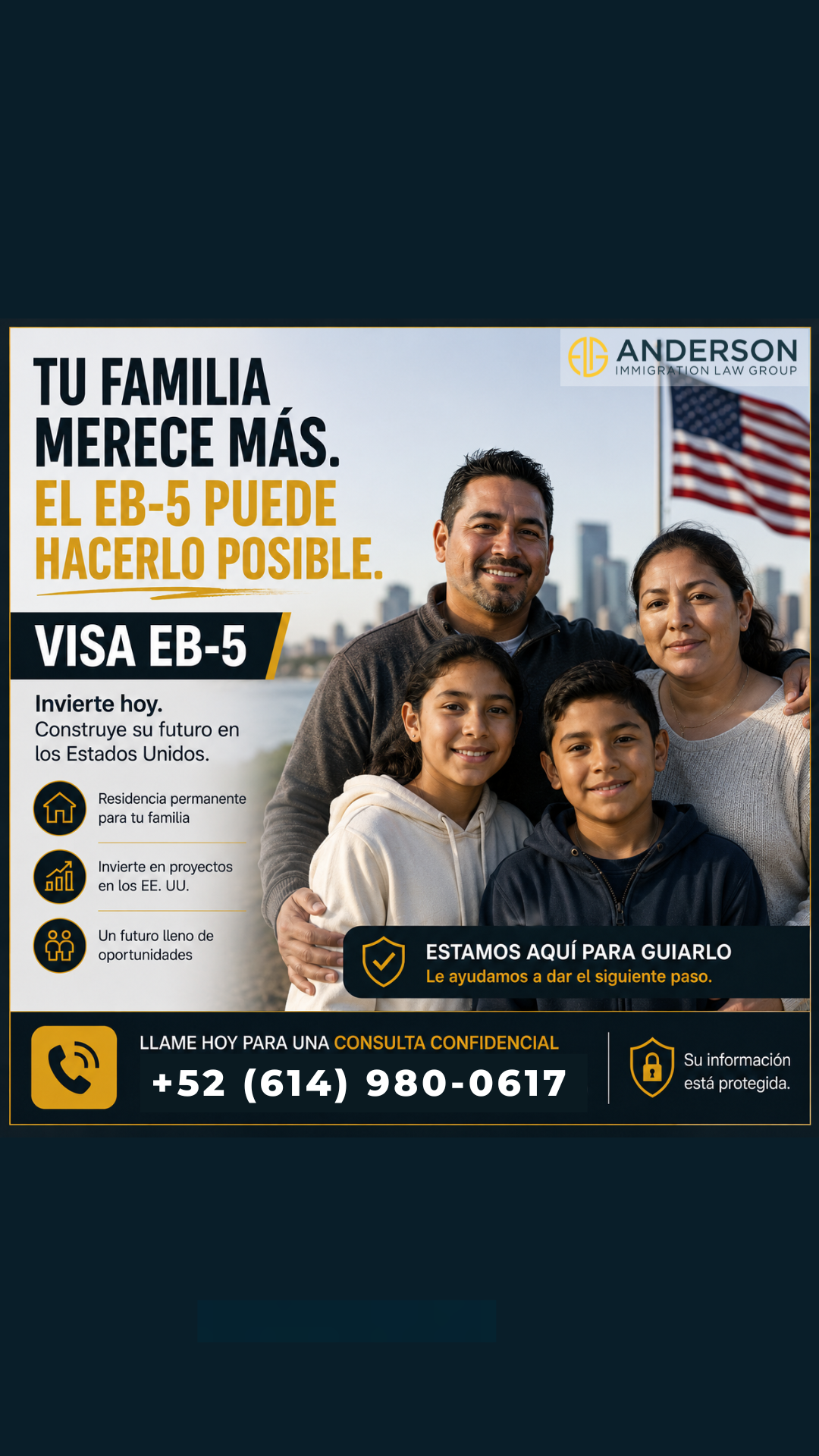 The Anderson Immigration Law Group Facebook ad: Proteja el futuro de su familia con guía legal