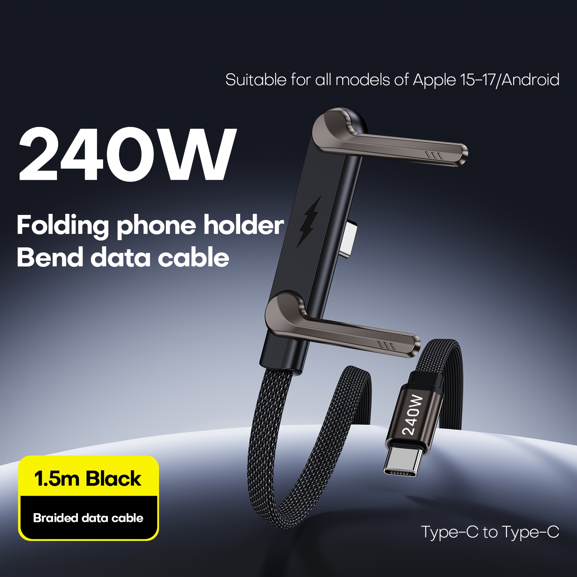 Temu Facebook ad: 240w Flat Braided Fast Charging Data Cable With Built-in…