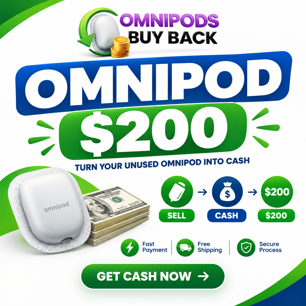 Omnipod Buy Back Facebook ad: Sell Your Omnipod, Get Top Dollar