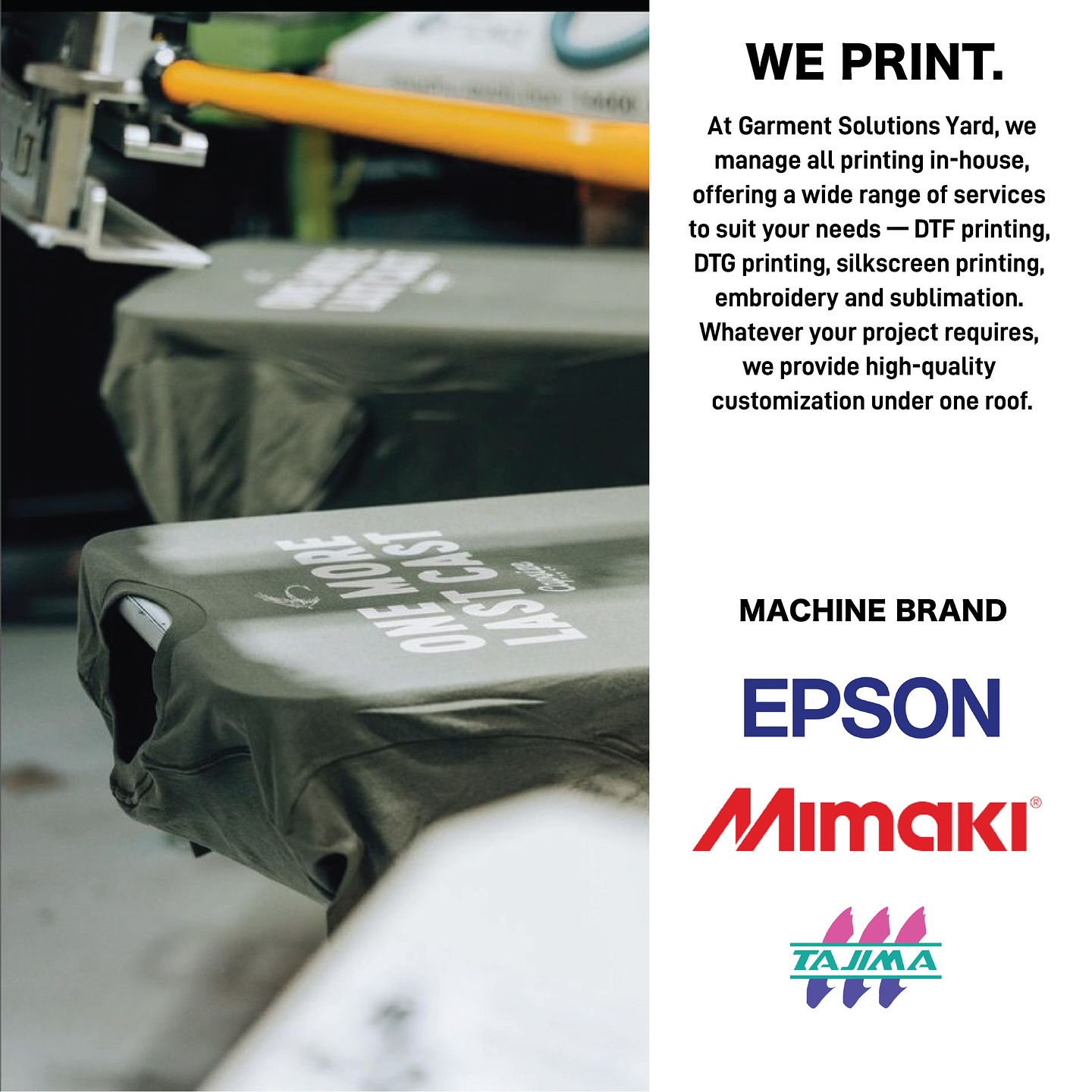 Garment Solutions Yard Facebook ad: We Print