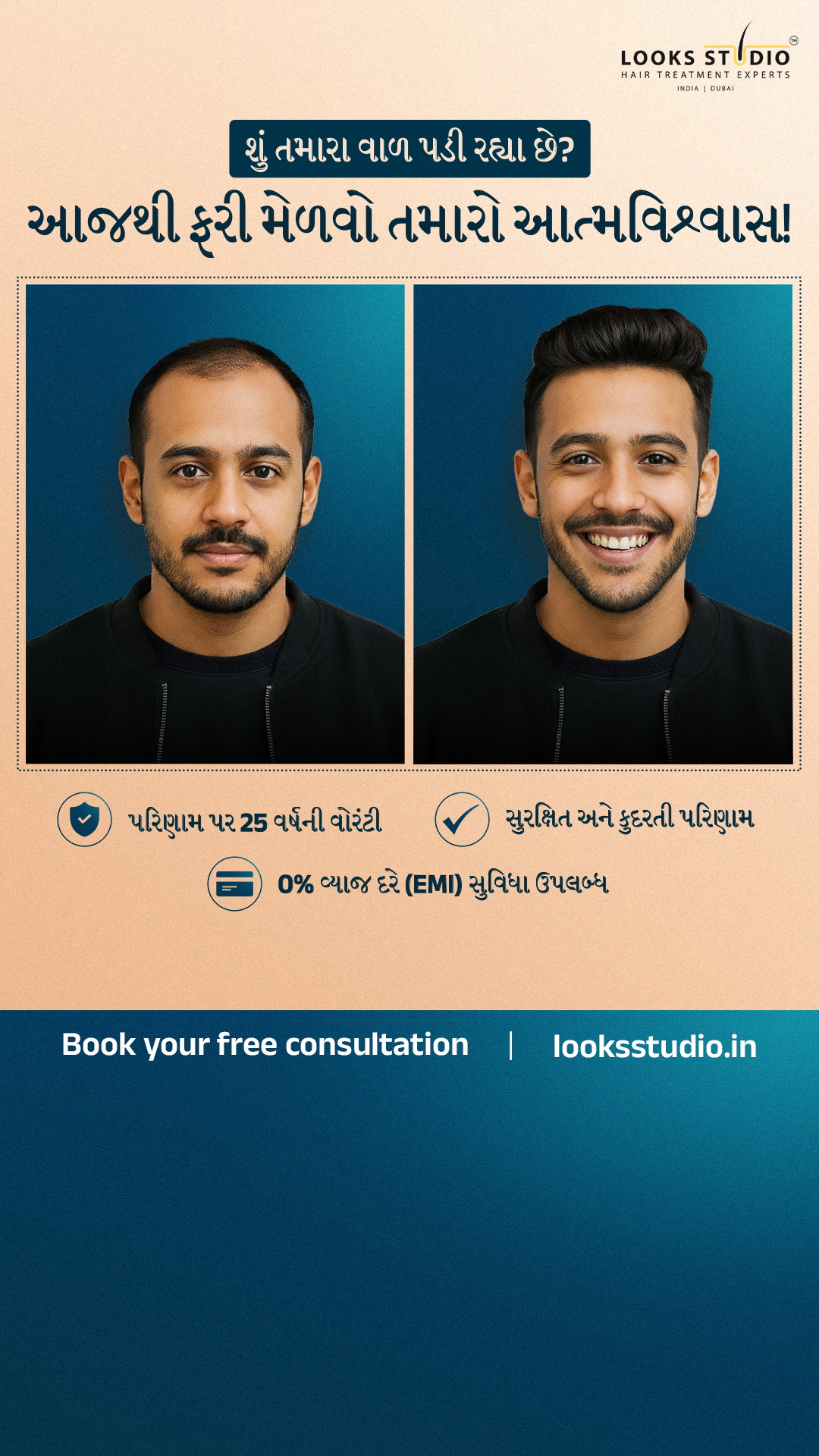 Looks Studio Hair Transplant Facebook ad from Feb 27, 2026
