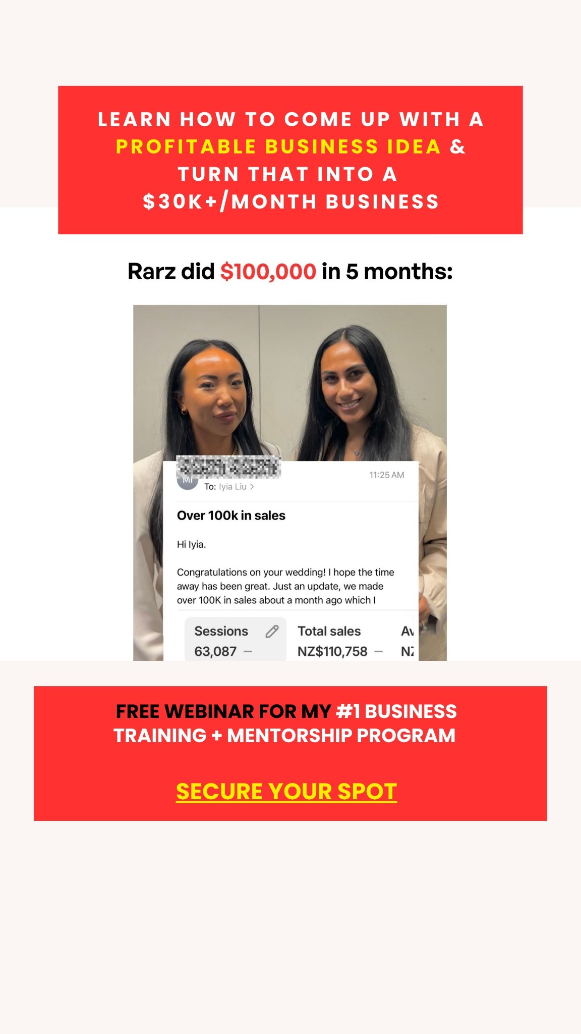Make It Happen Facebook ad: Free Live Business Webinar
