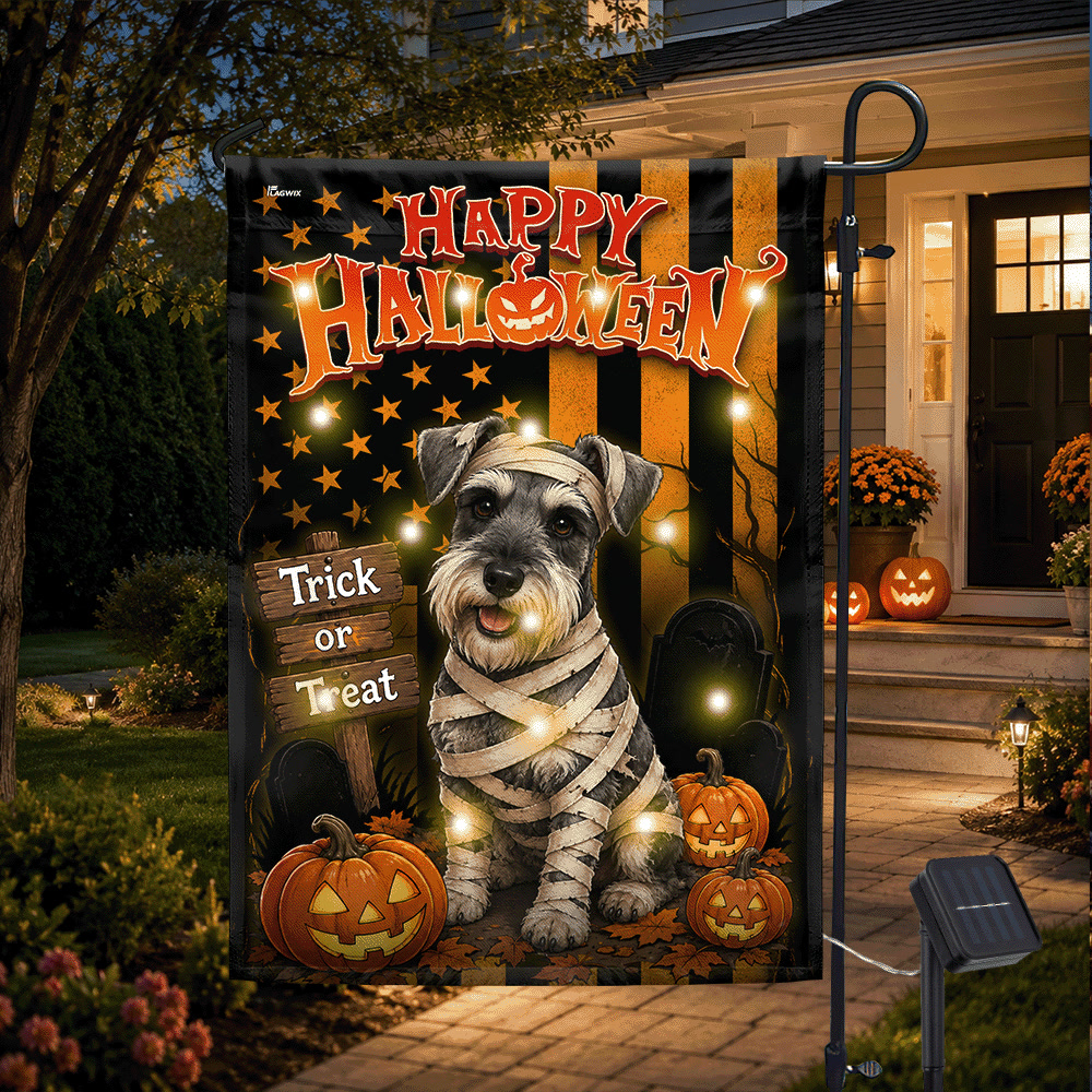 Flagwix.com Facebook ad: Schnauzer Says Trick Or Treat!