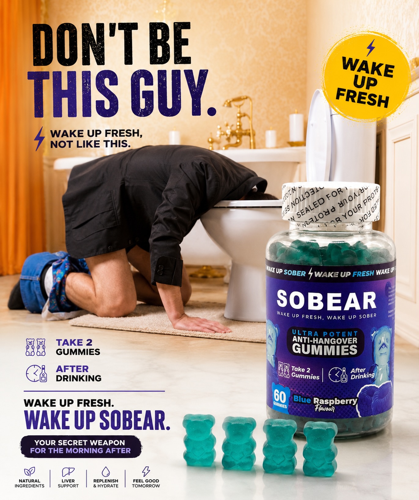 SoBear Hangover Gummies Facebook ad: Hangovers Suck. This Actually Works